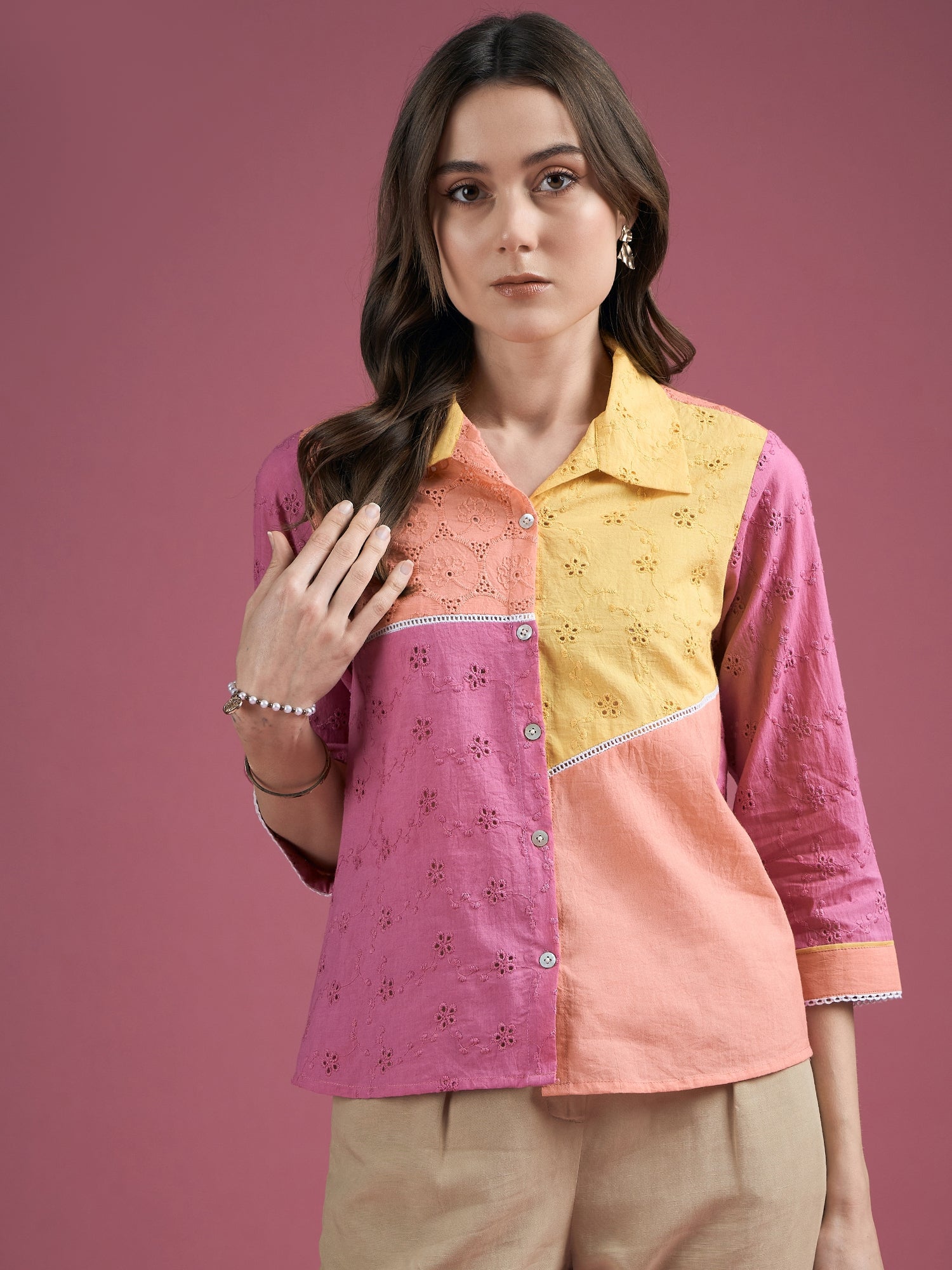 Multicolor Schiffli Shirt