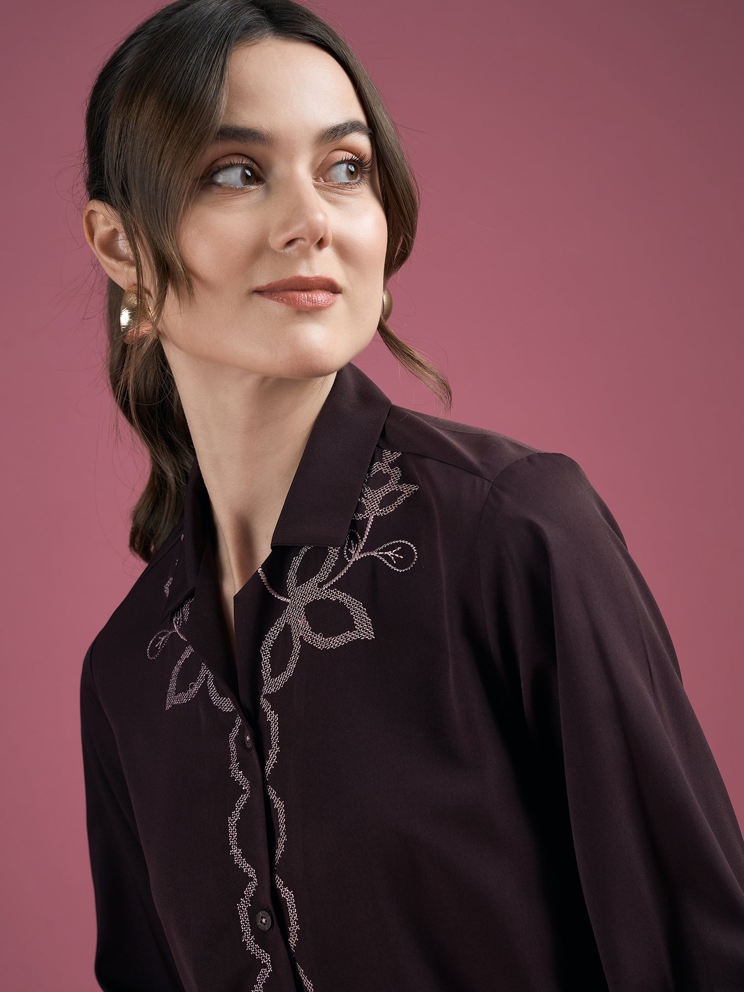 Brown Classic Embroiderd Shirt