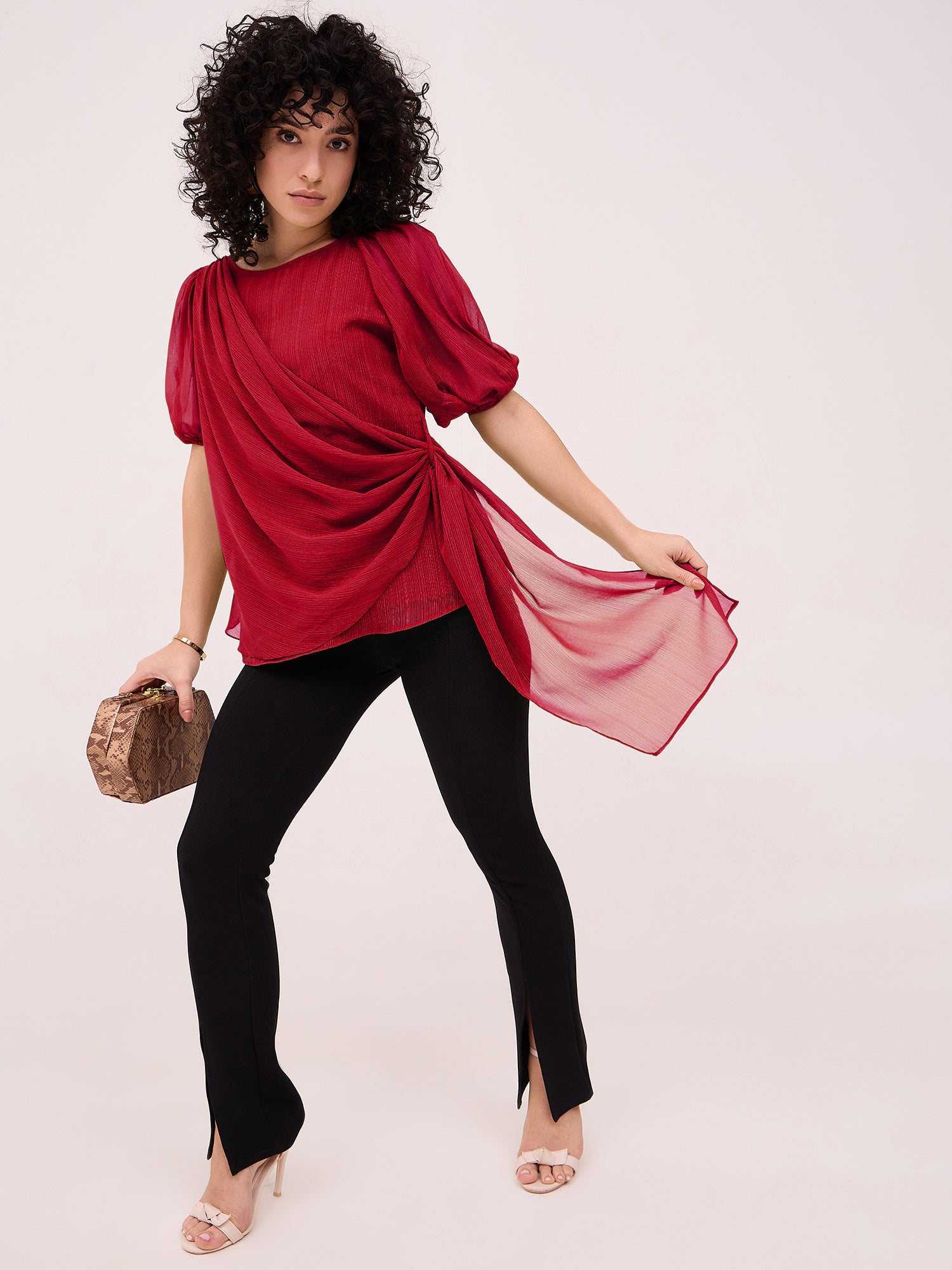 Red Georgette Wrap Top