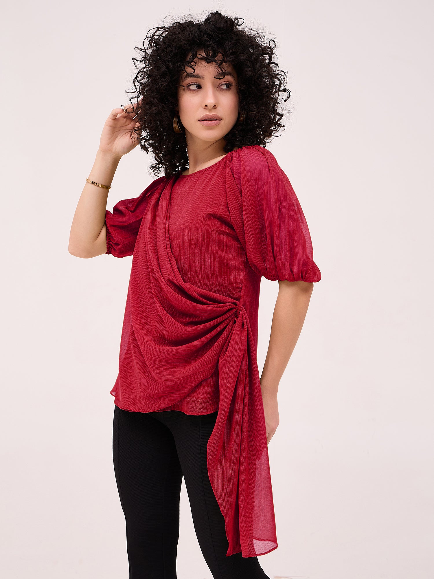 Red Georgette Wrap Top