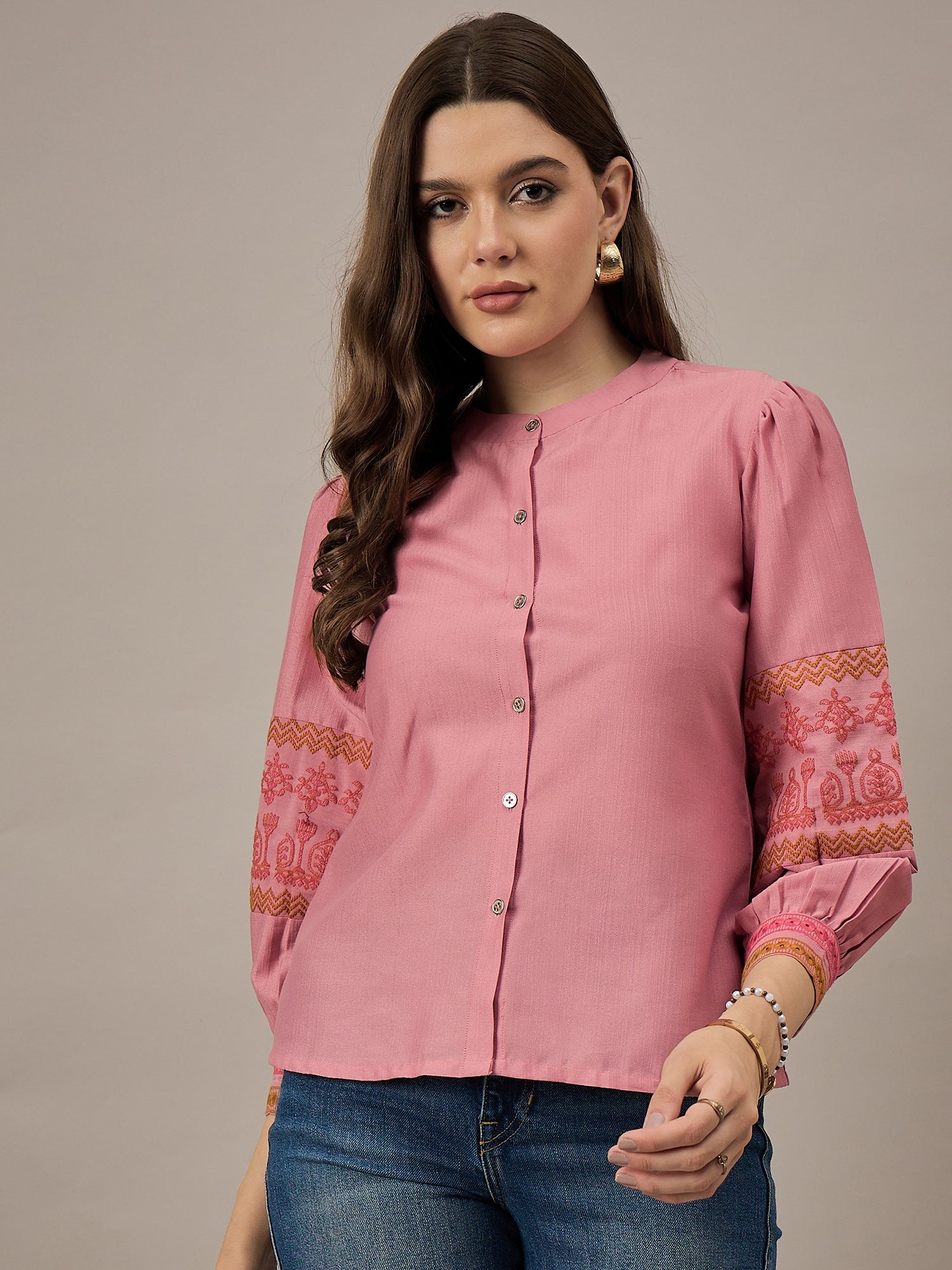 Light Pink Embroidered Sleeve Top