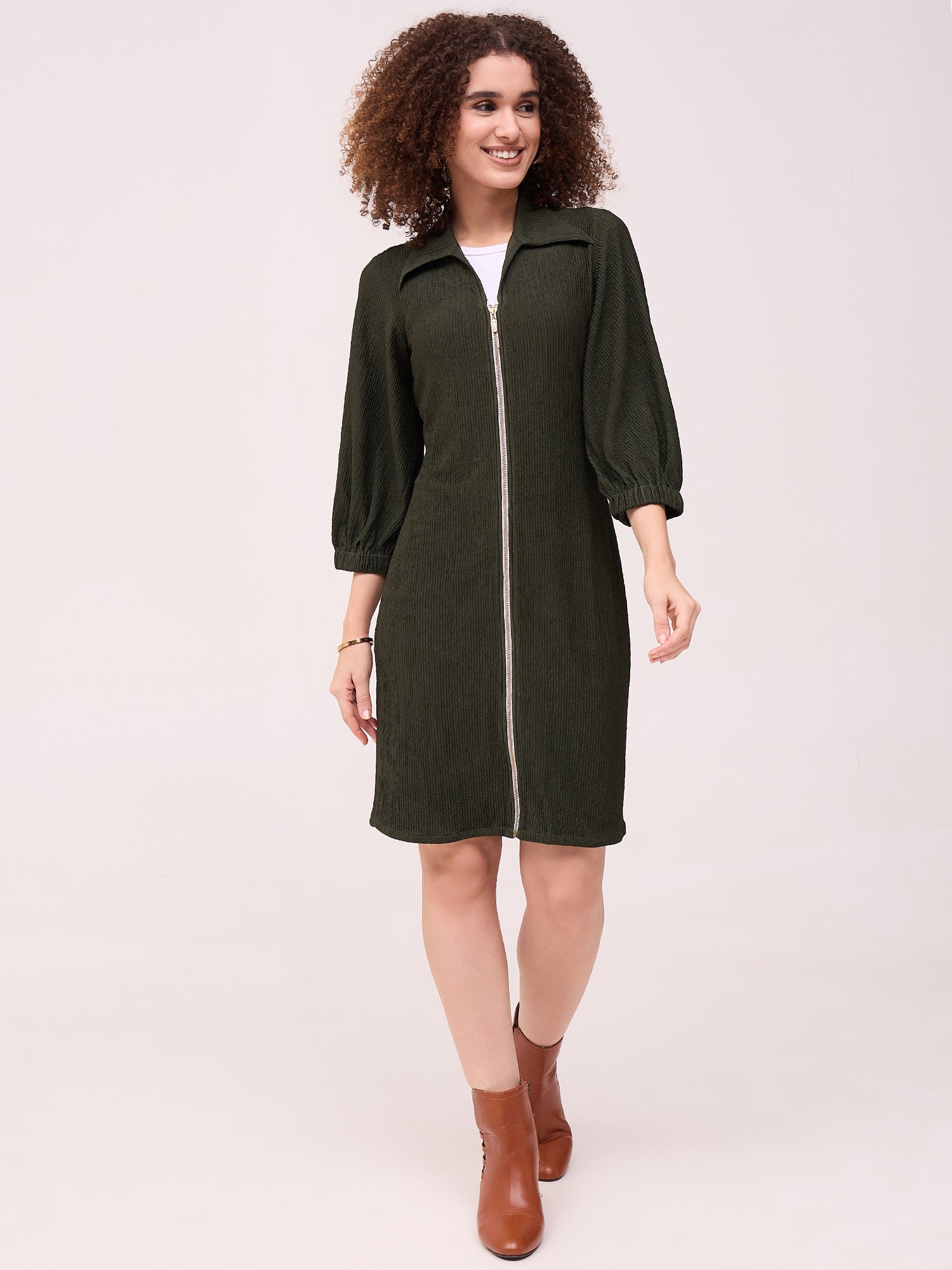 Green Zipped Straight Dress