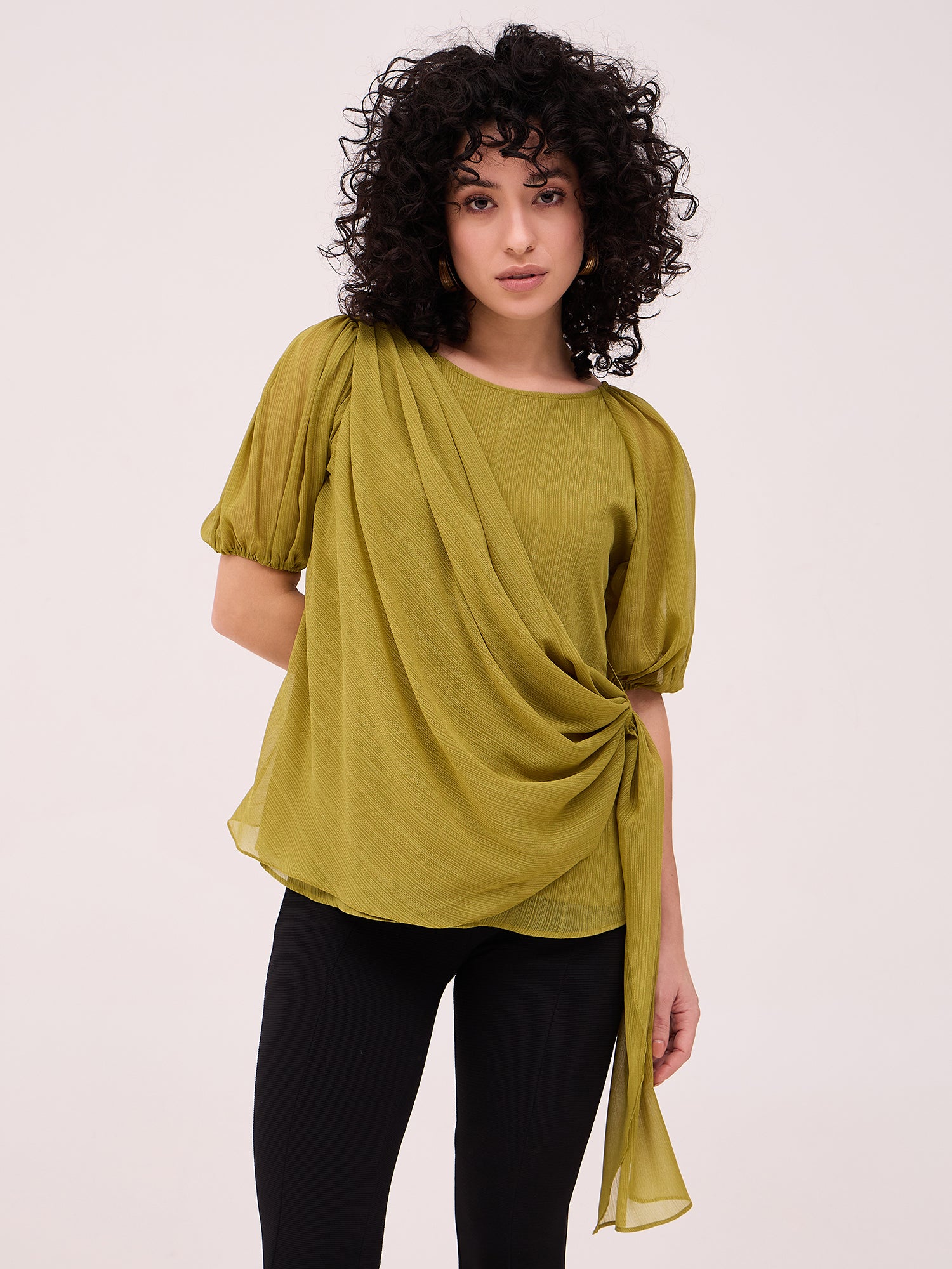 Green Georgette Wrap Top