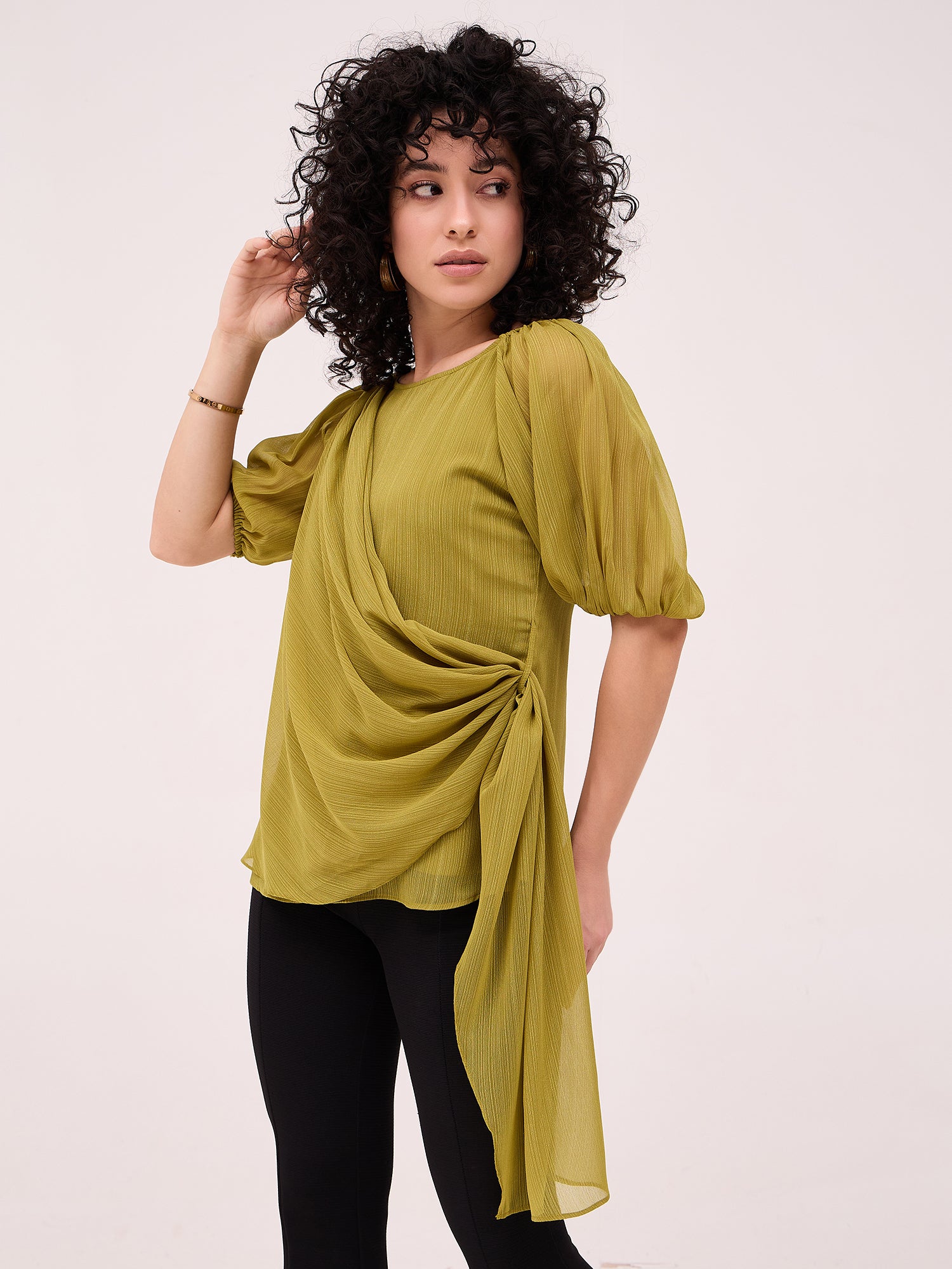 Green Georgette Wrap Top