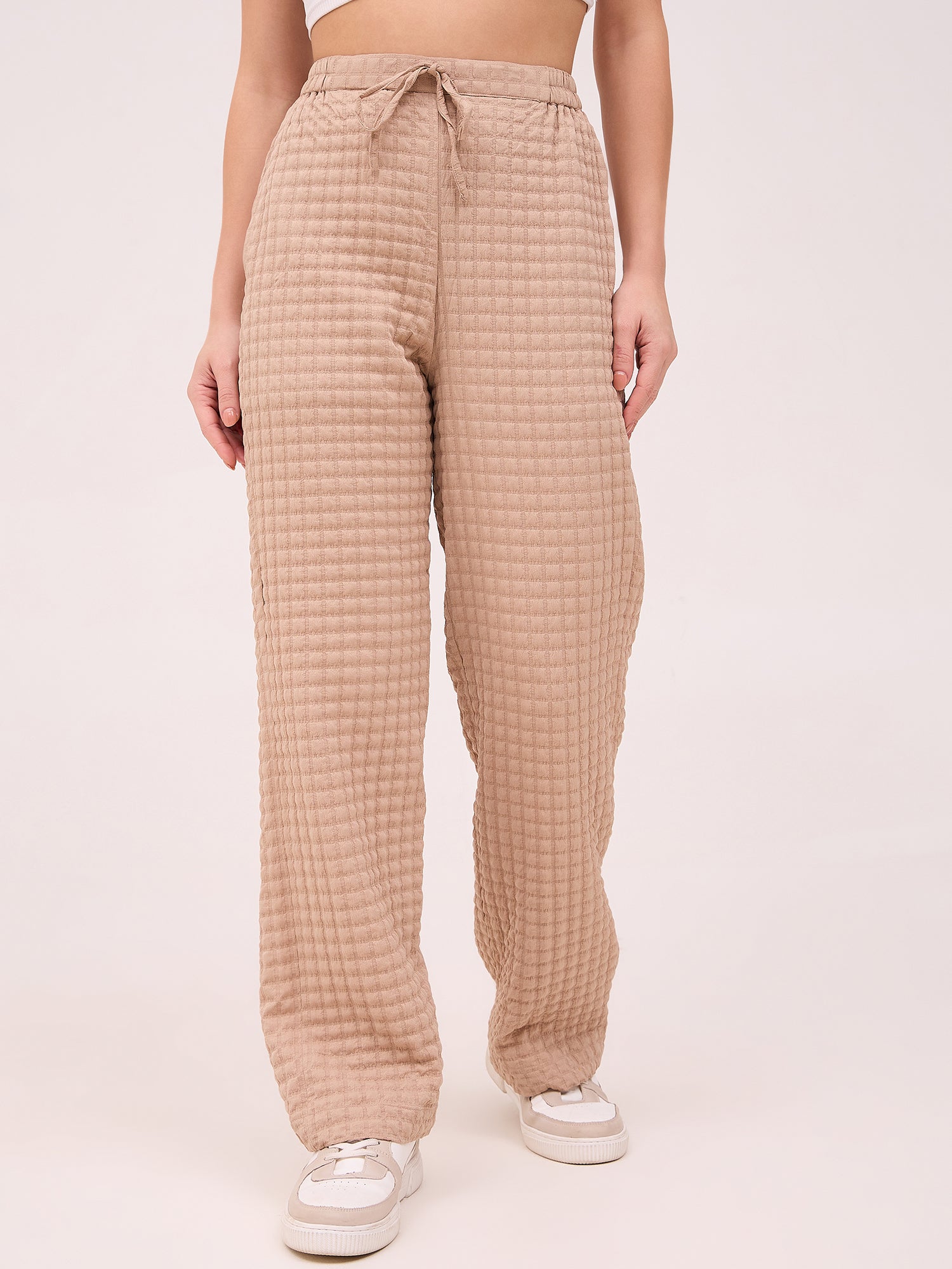 Beige Textured Trouser