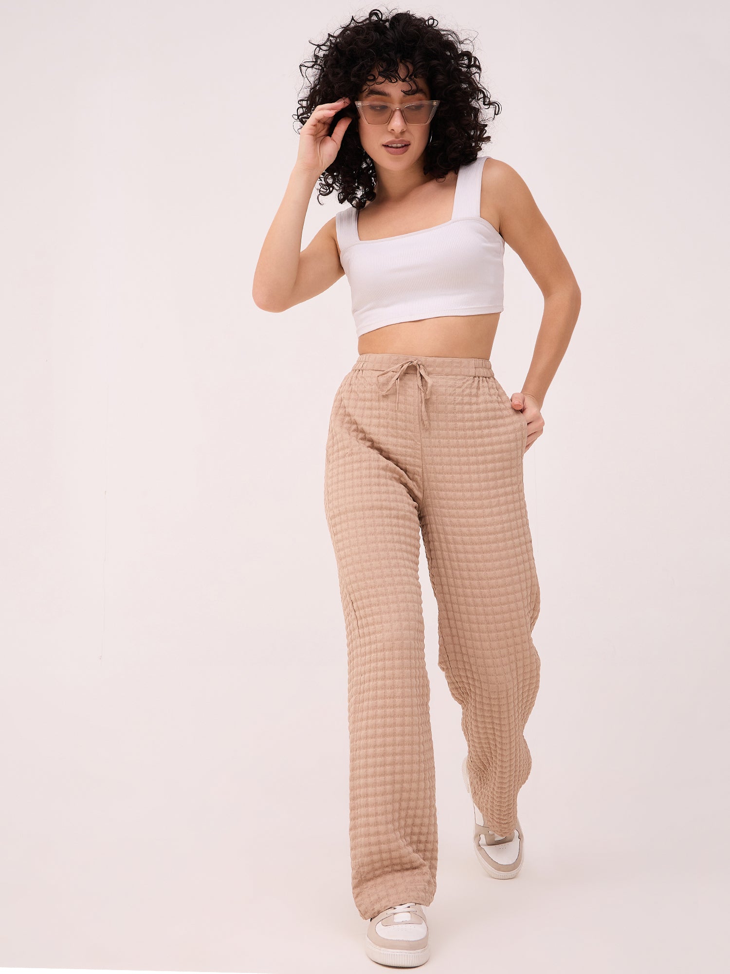 Beige Textured Trouser