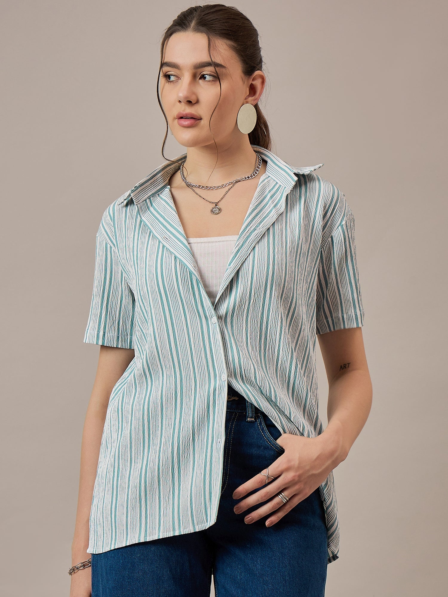 Turquoise Candy Striped Shirt