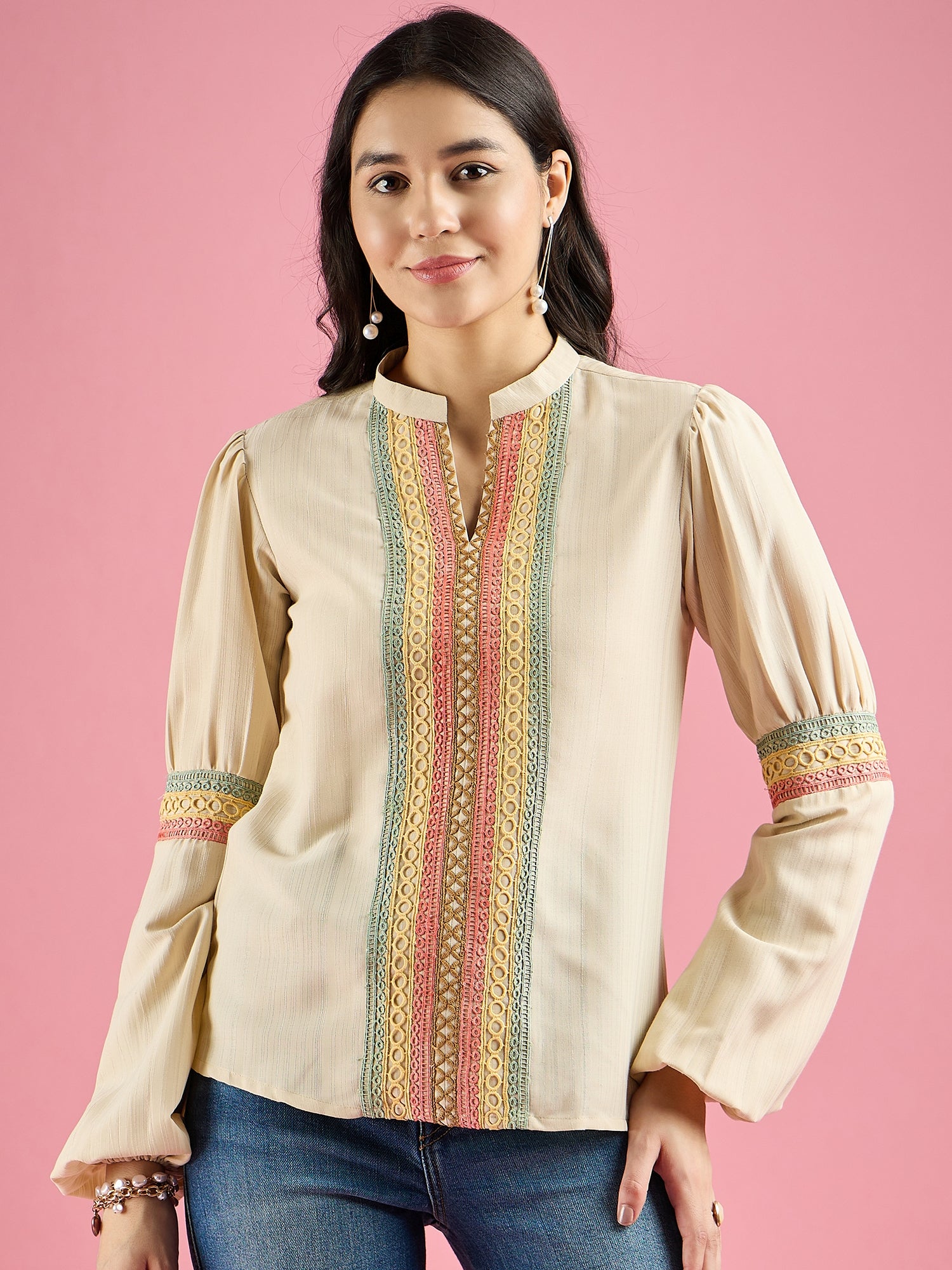 Beige Embroidered Top