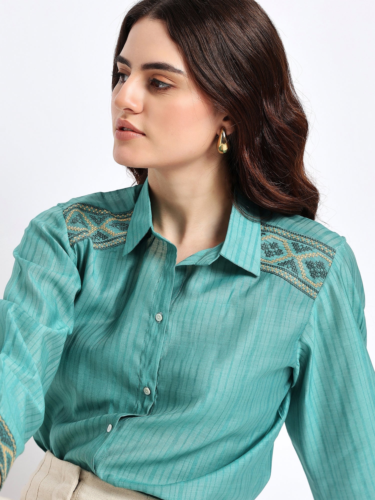 Turqouise Embroidered Shirt