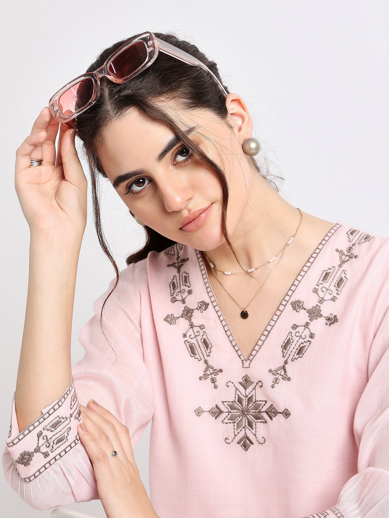 Pink Linen Embroidered Top