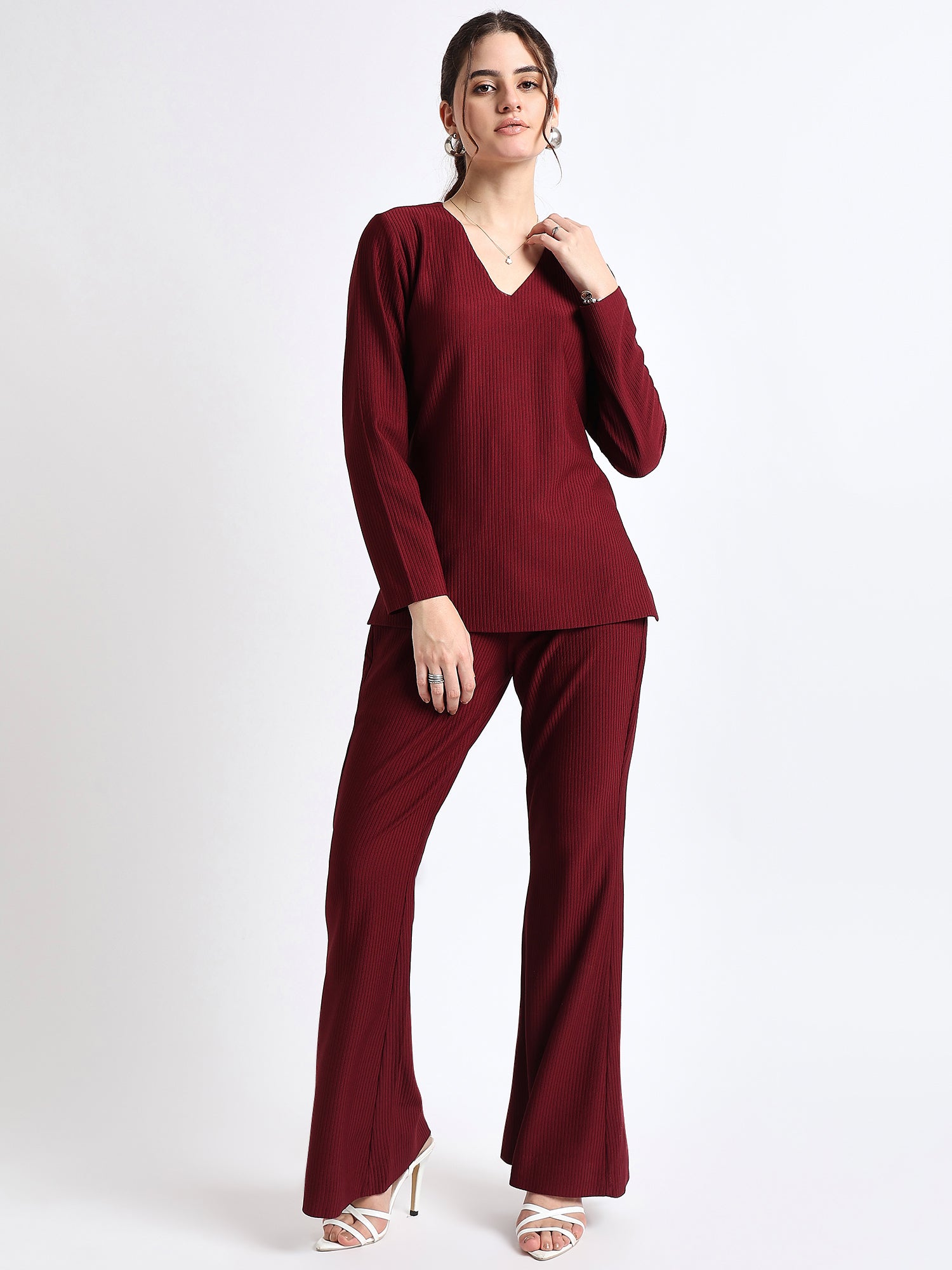 Maroon Ribbed Co-Ord Set