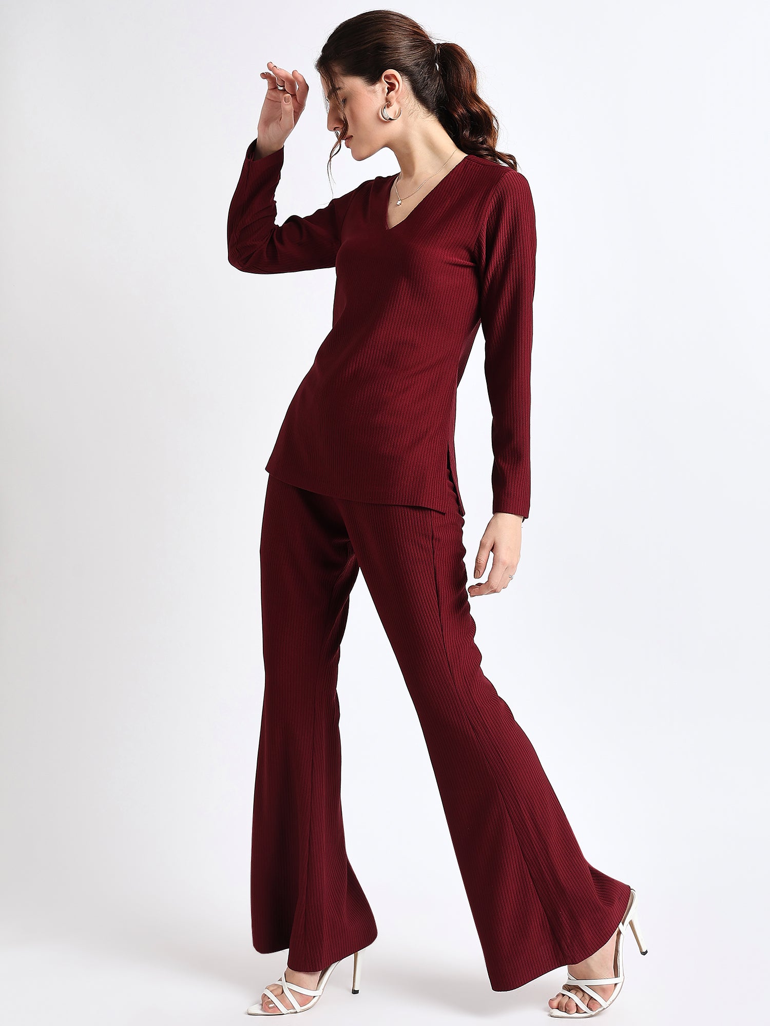 Maroon Ribbed Co-Ord Set