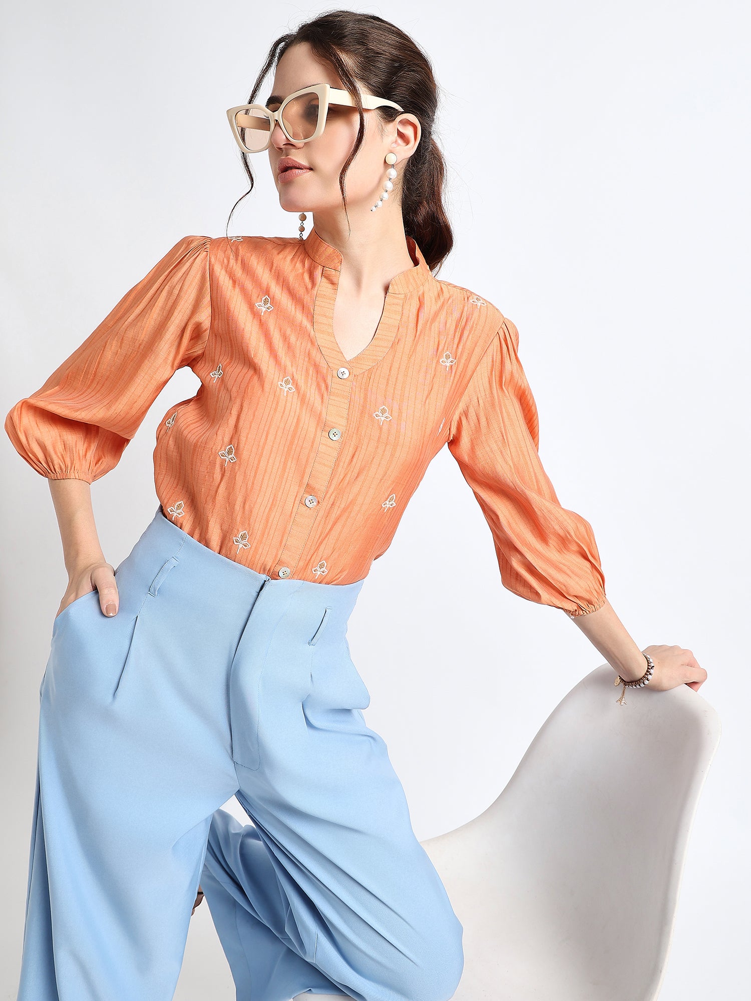 Orange Embroidered Shirt