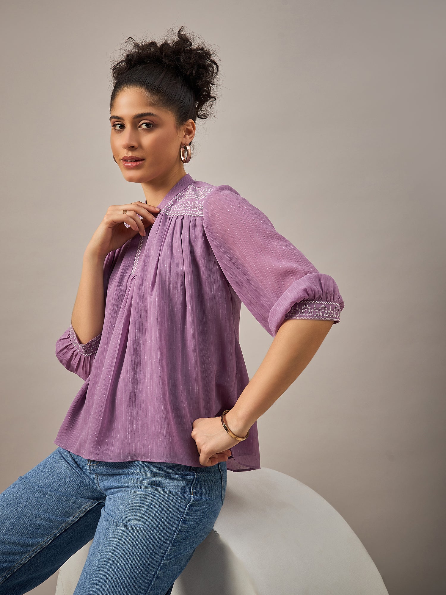 Lavender Georgette Embroidery Top