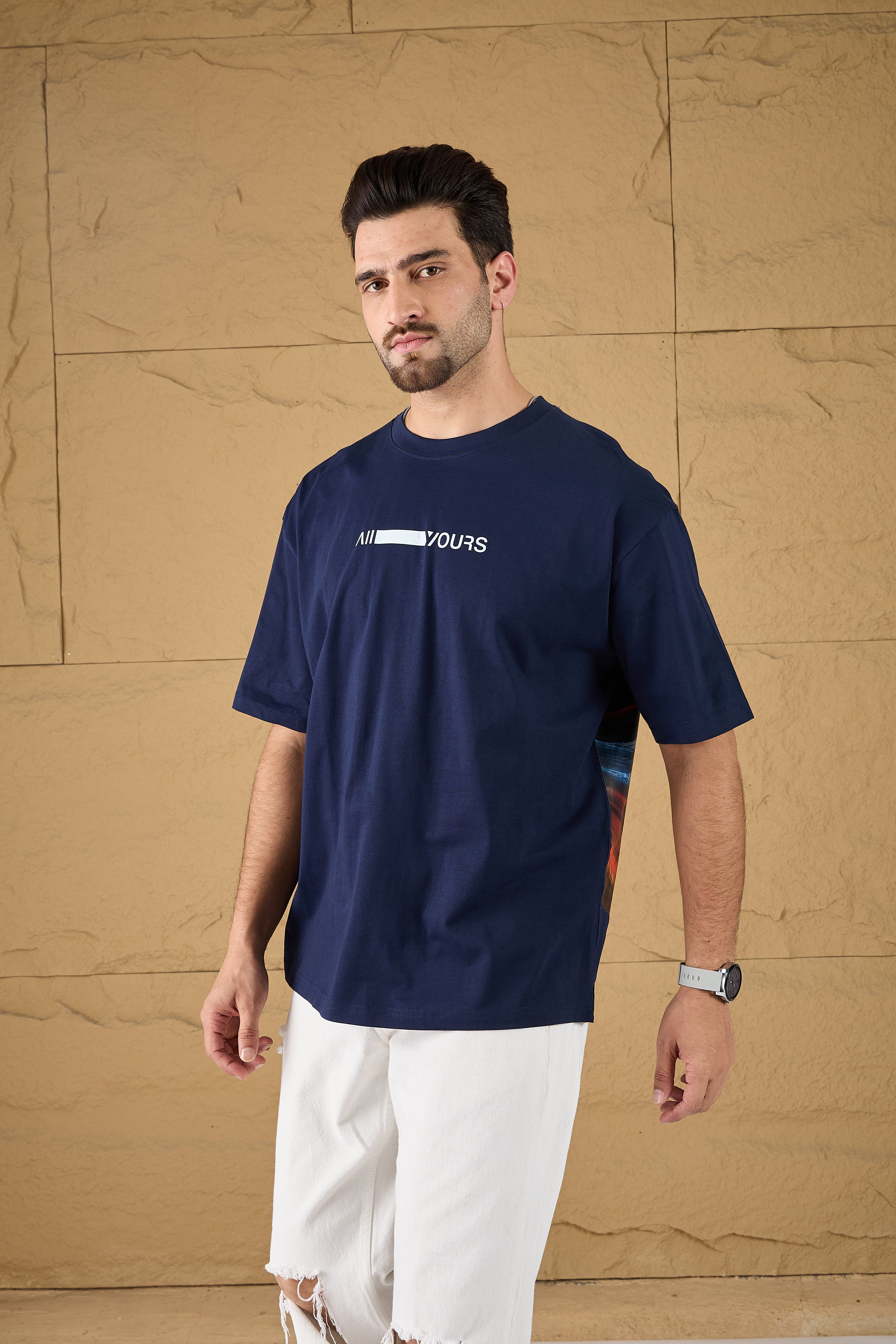 Navy Blue Printed Oversize T-shirt