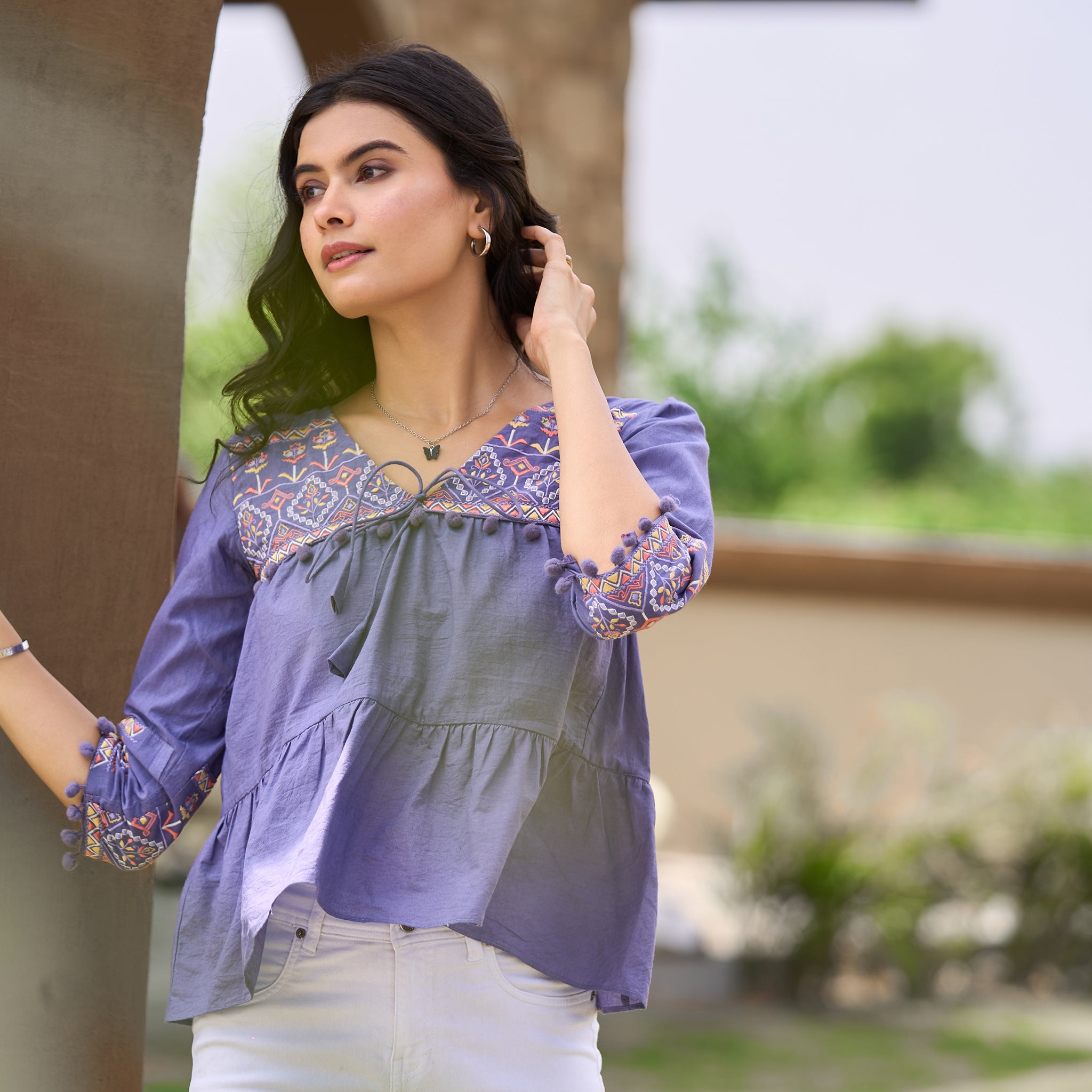 Lavender Embroidered Peplum Top