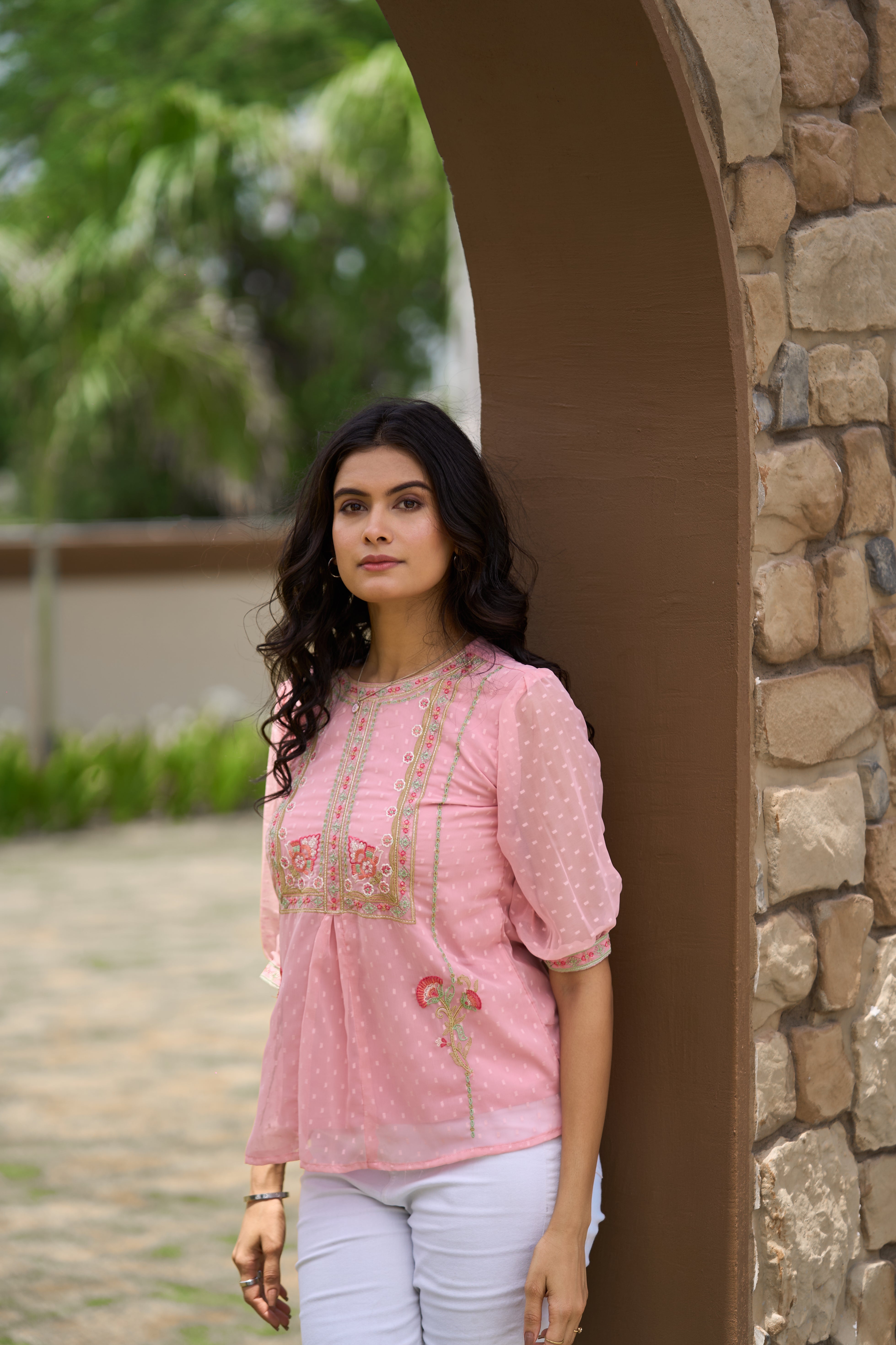 Pink Daisy Embroidered Floral Top