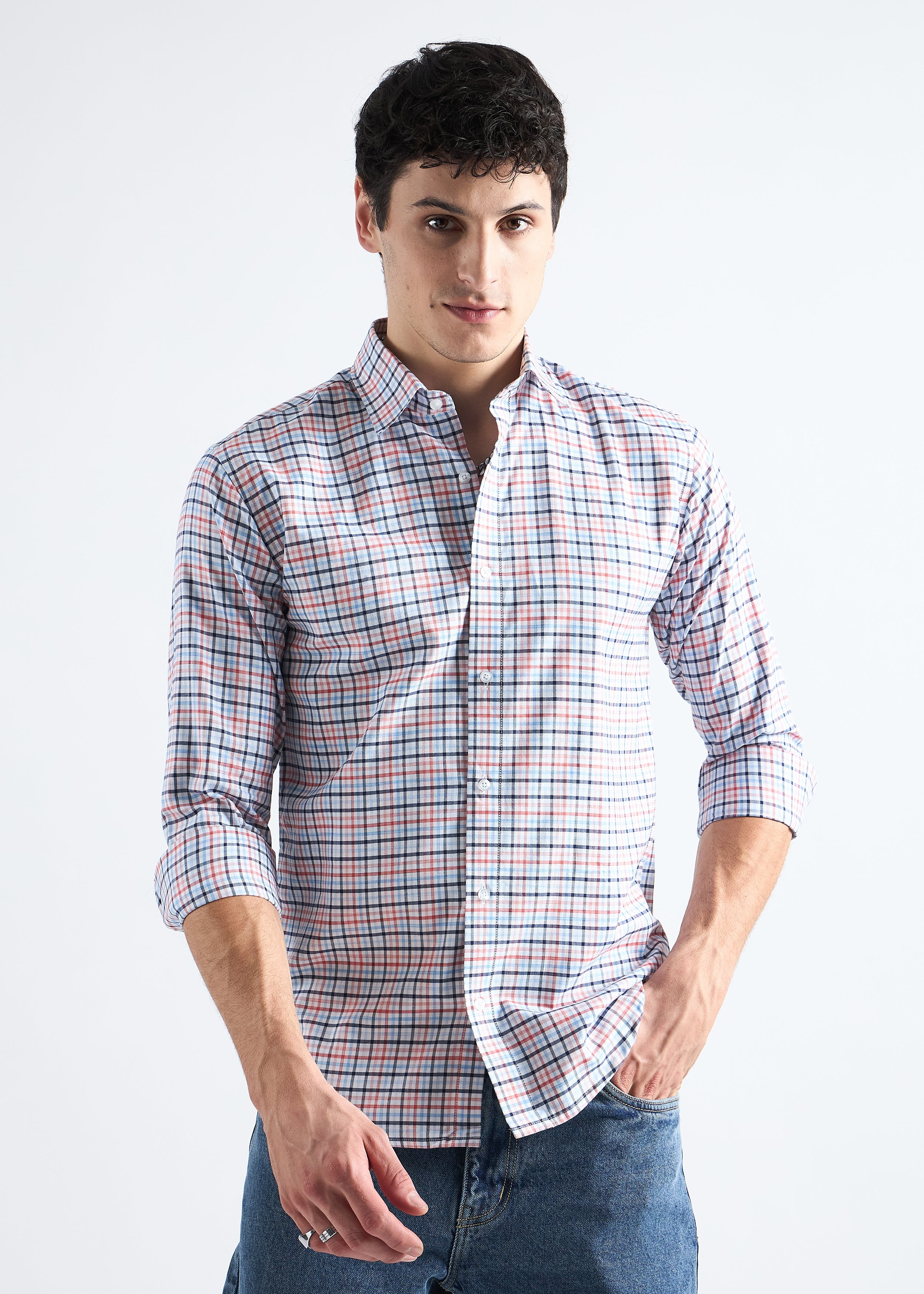 White Premium Cotton Check Shirt