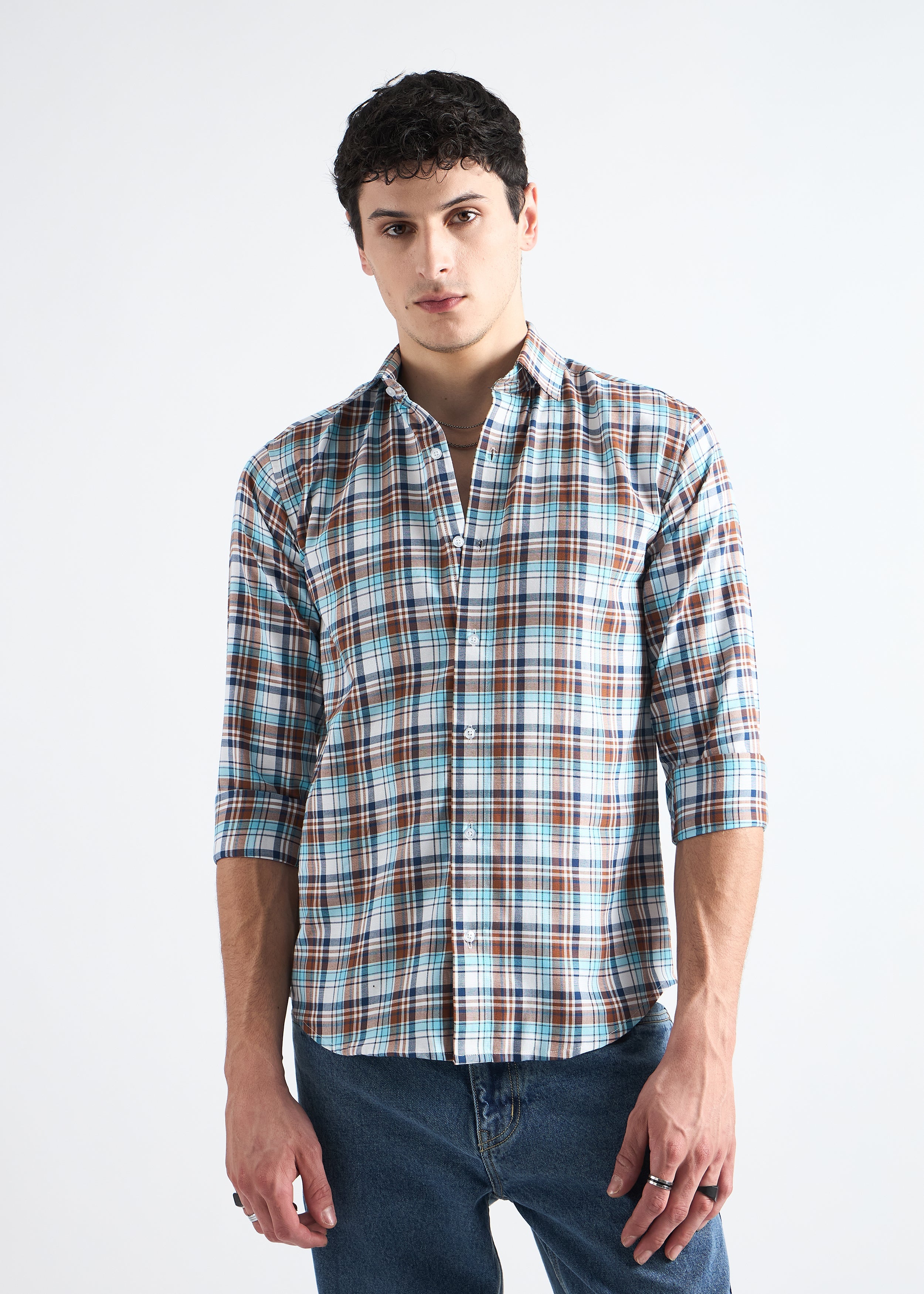 Light Blue Premium Cotton Check Shirt