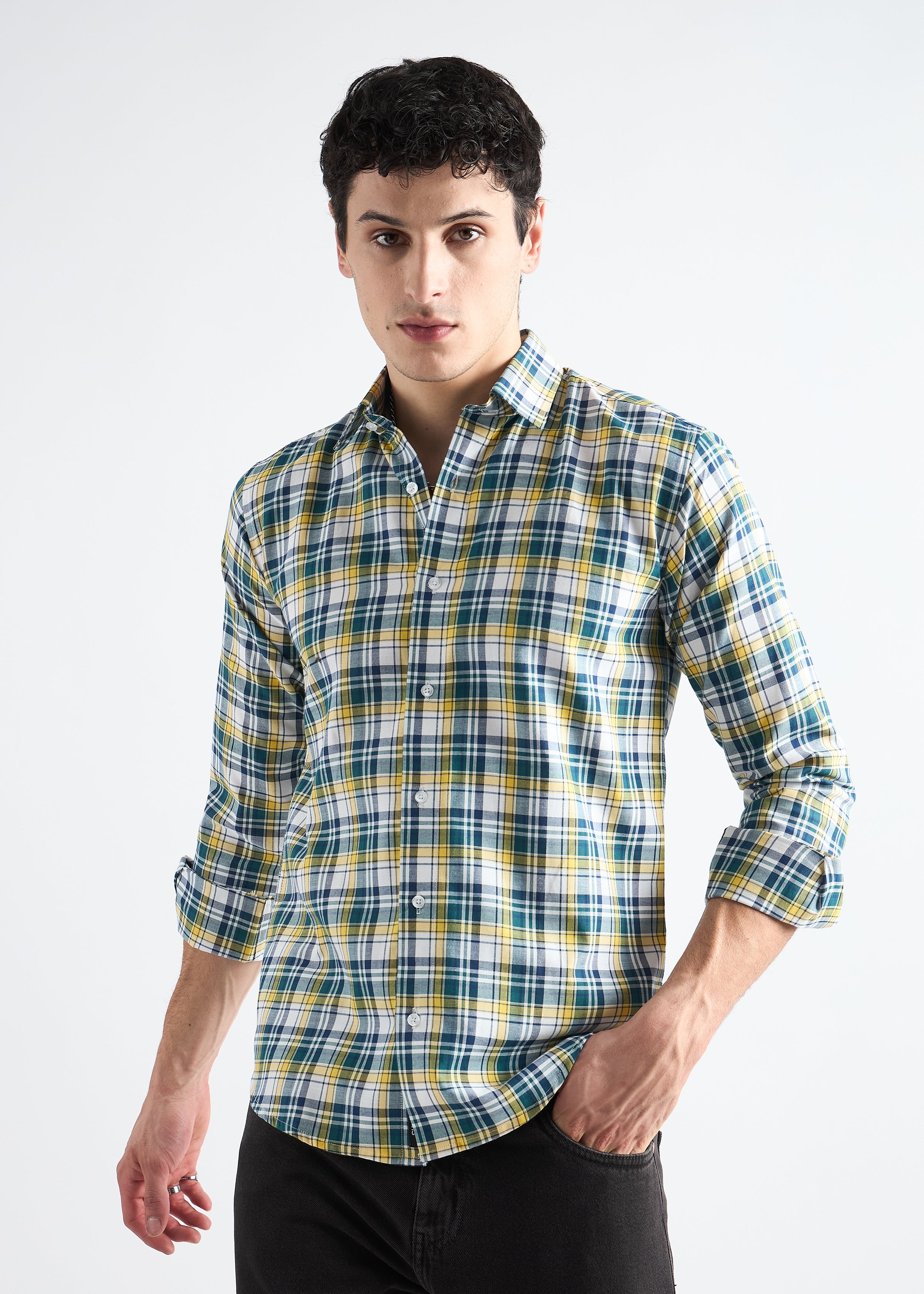 Light Yellow Premium Cotton Check Shirt