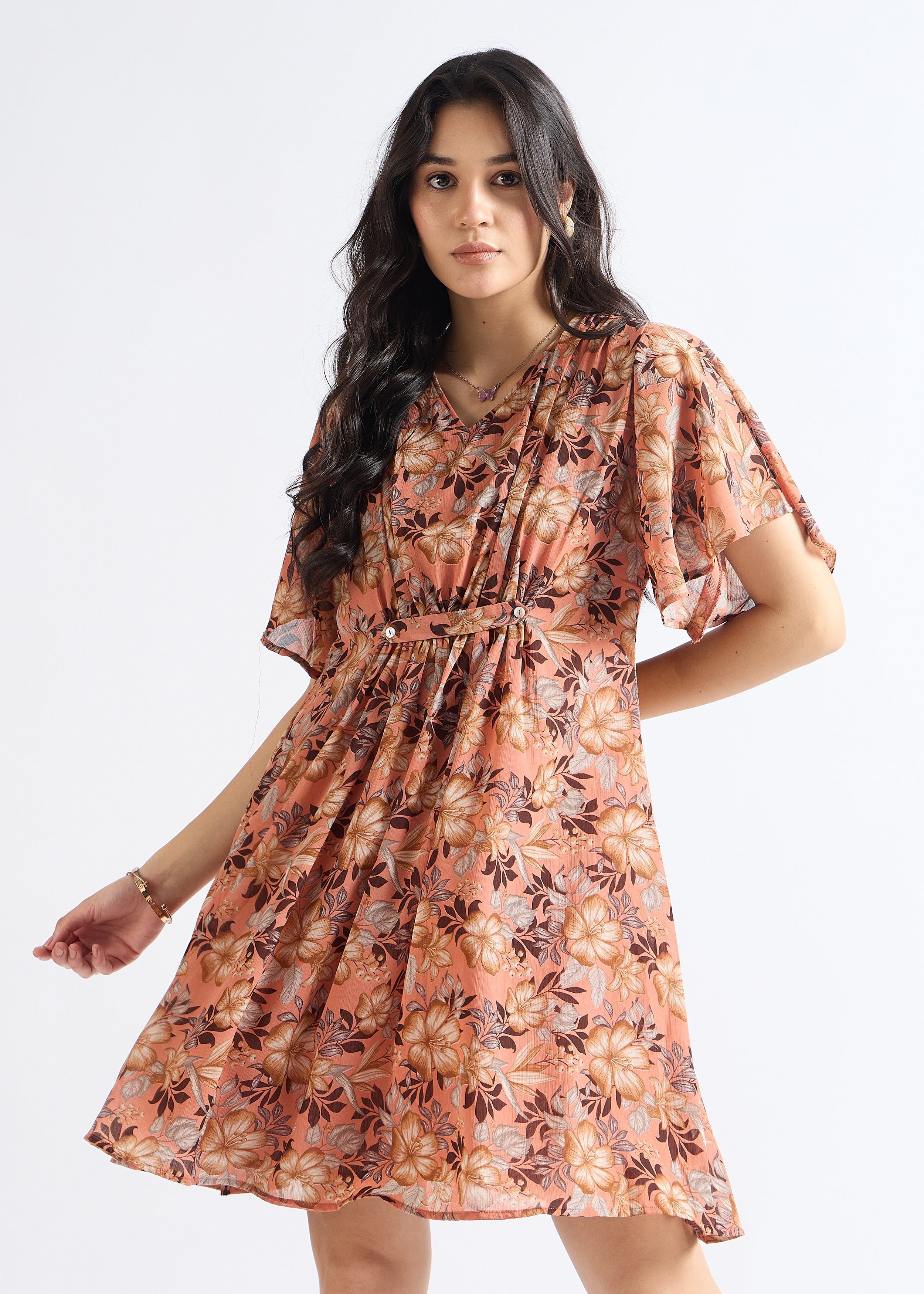 Rust Floral Fantasy Mini Fit & Flare Dress