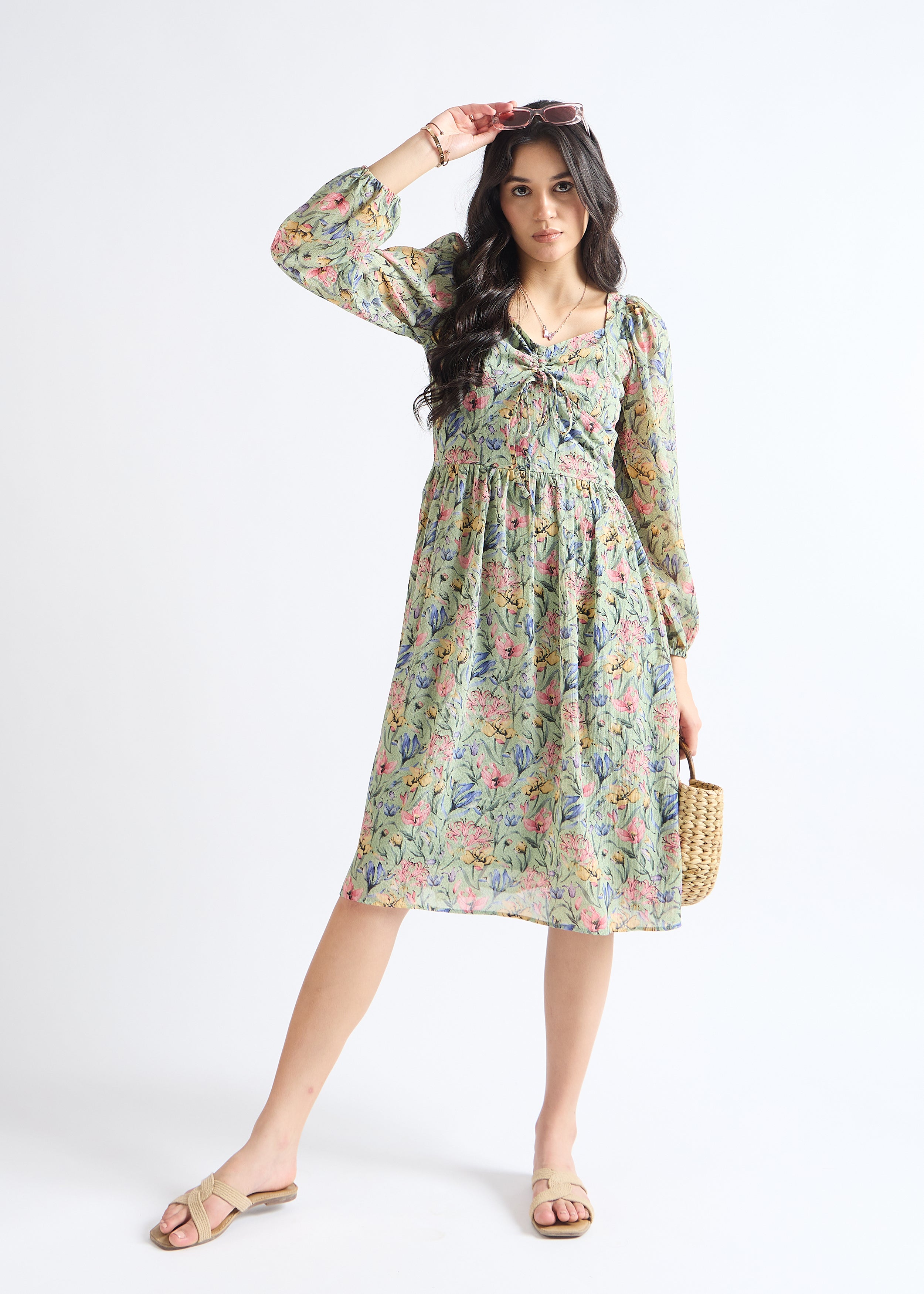 Pistachio Floral Fantasy Fit & Flare Midi Dress