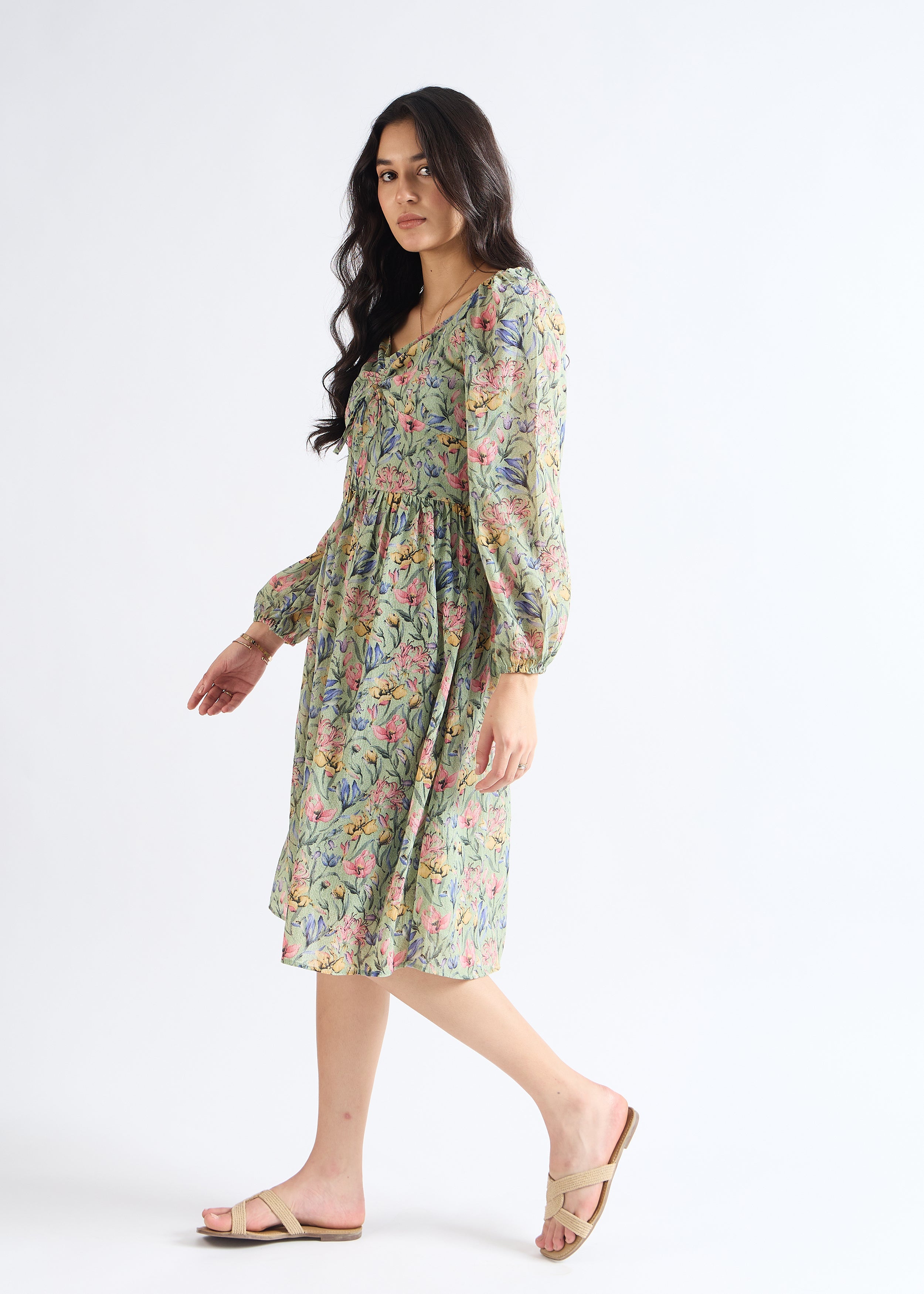 Pistachio Floral Fantasy Fit & Flare Midi Dress