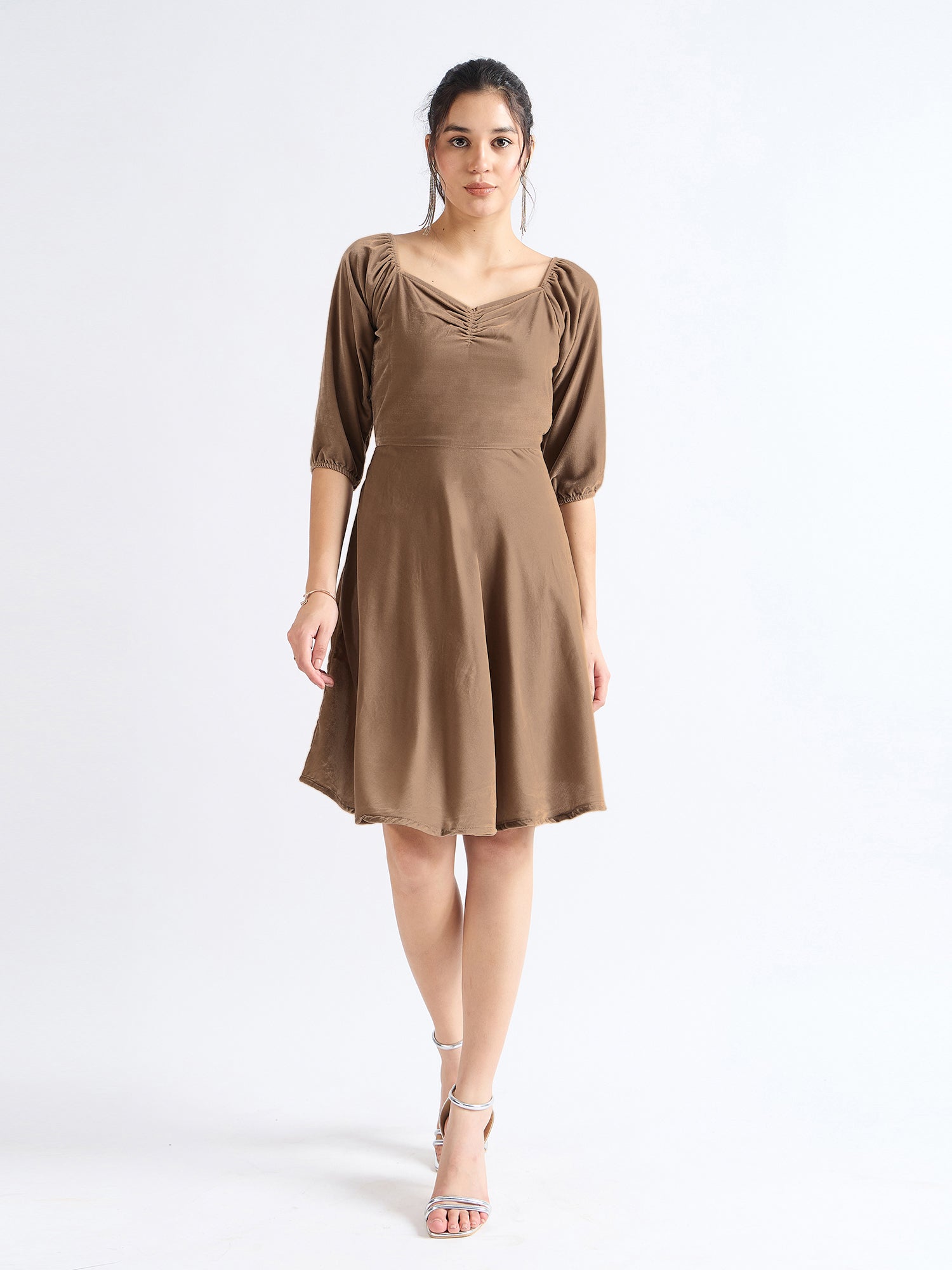 Roman Coffee Sweetheart Fit & Flare Dress