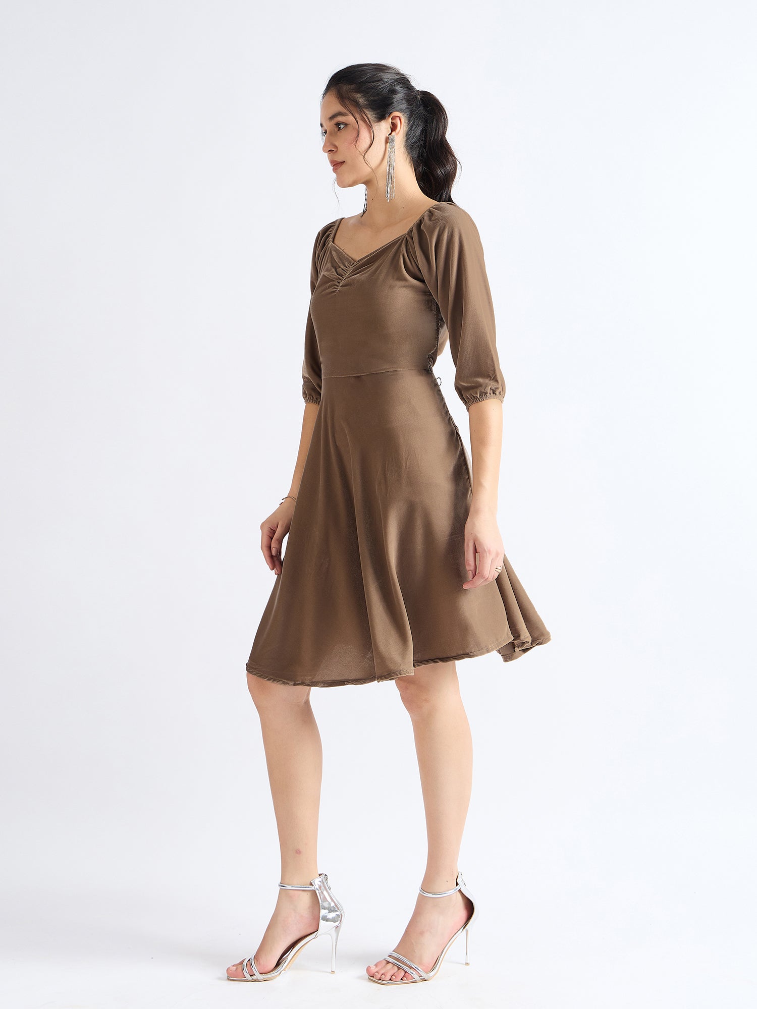 Roman Coffee Sweetheart Fit & Flare Dress