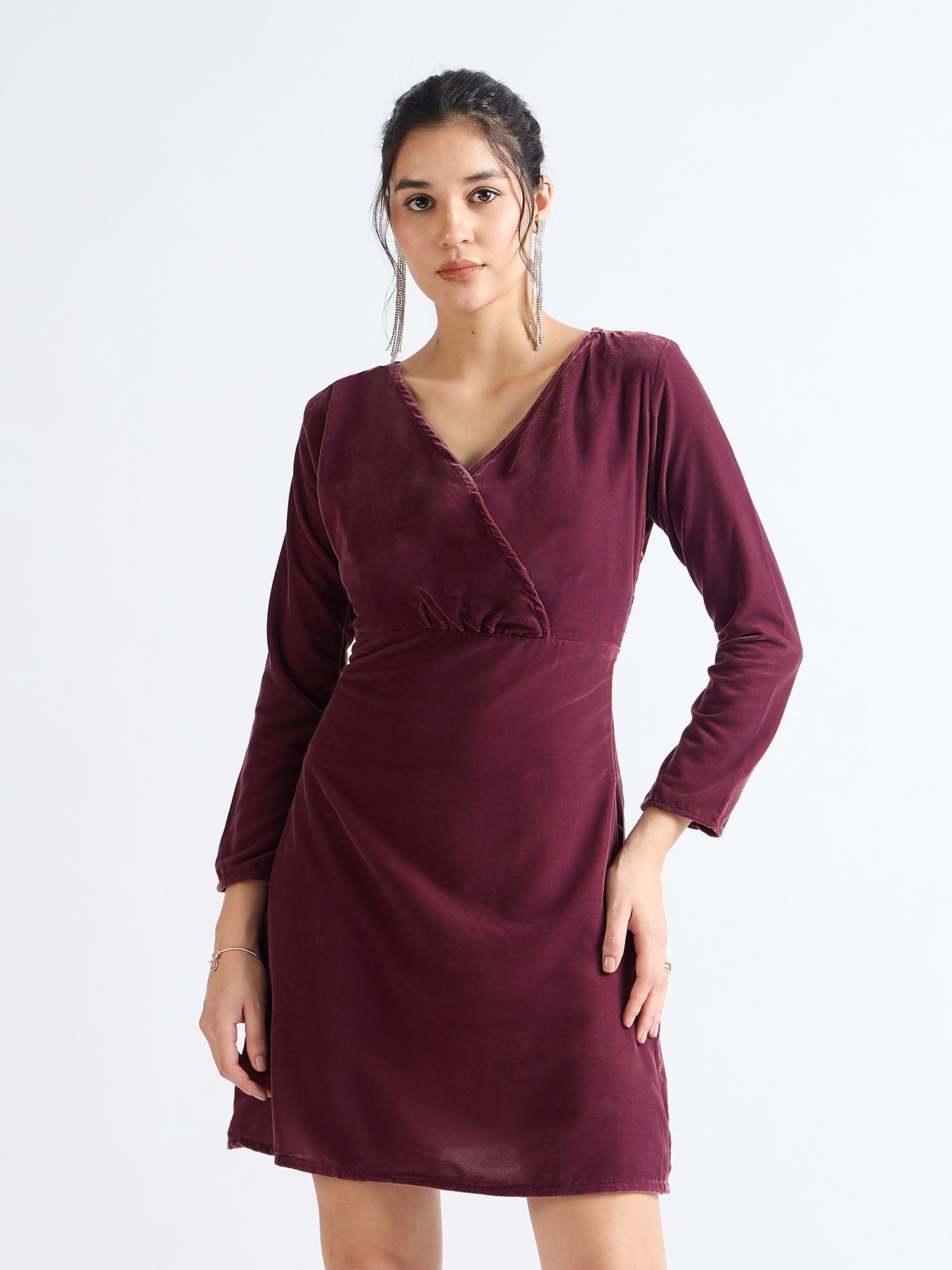 Grape Classic Velvet Fit & Flare Dress