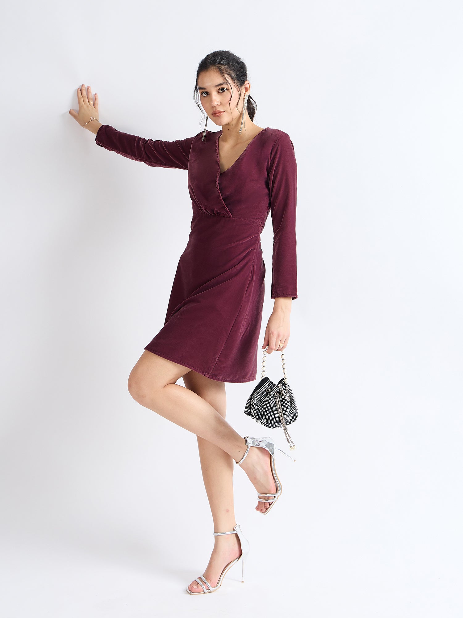 Grape Classic Velvet Fit & Flare Dress