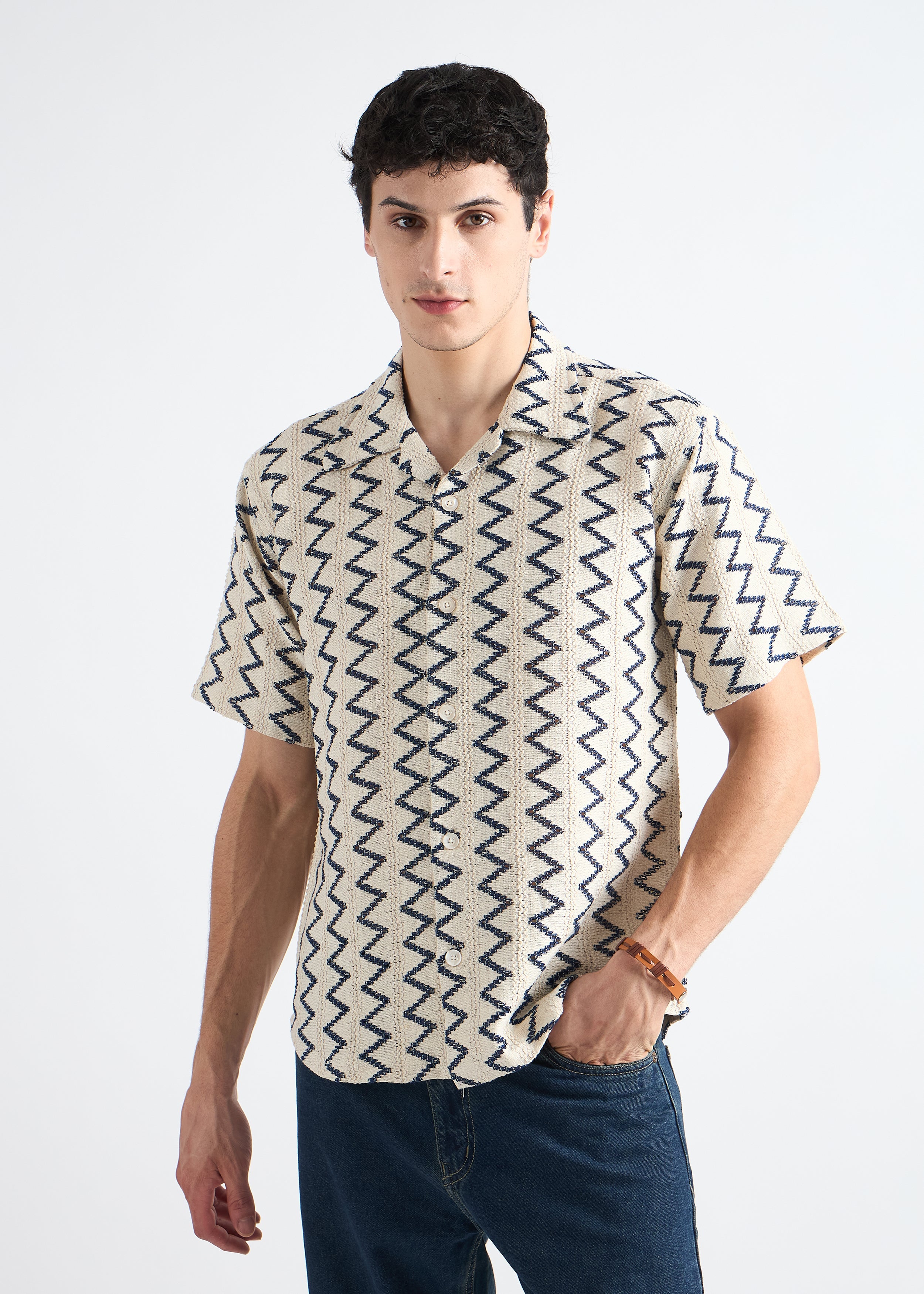 Biege Crochet Cuban Shirt