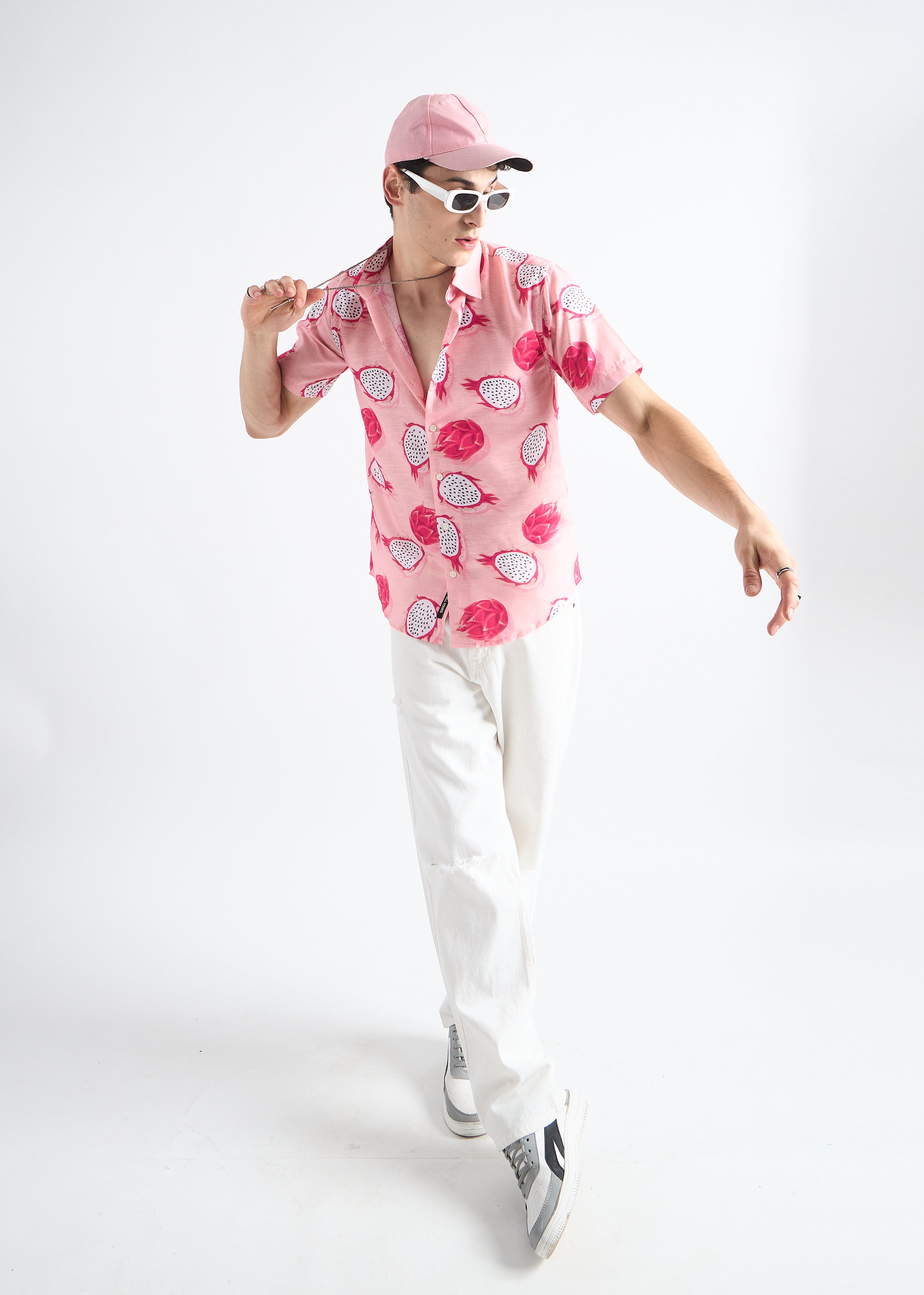 Dragon Pink Printed Linen Blend Shirt