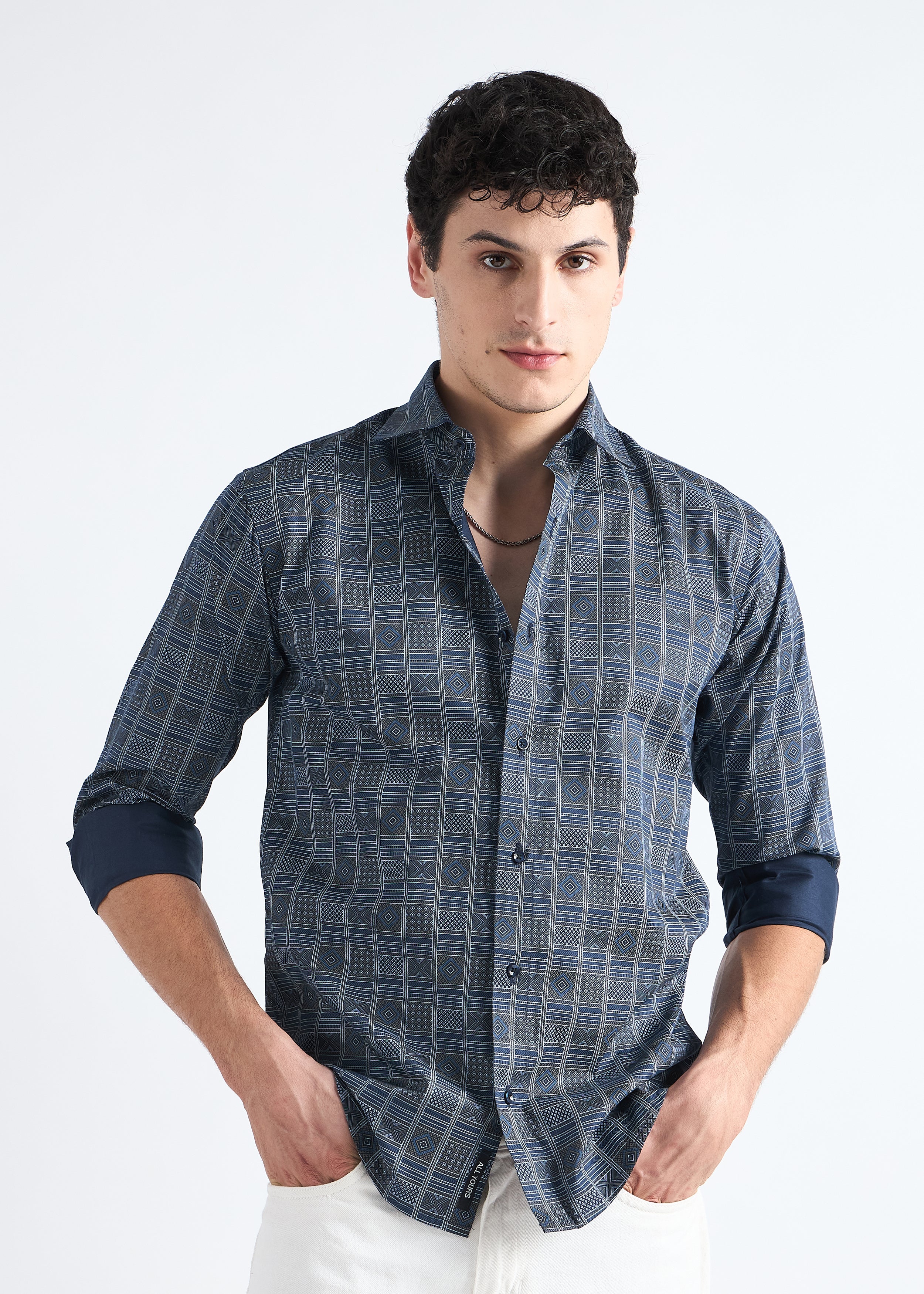 Navy  Premium Printed Cotton Shirt