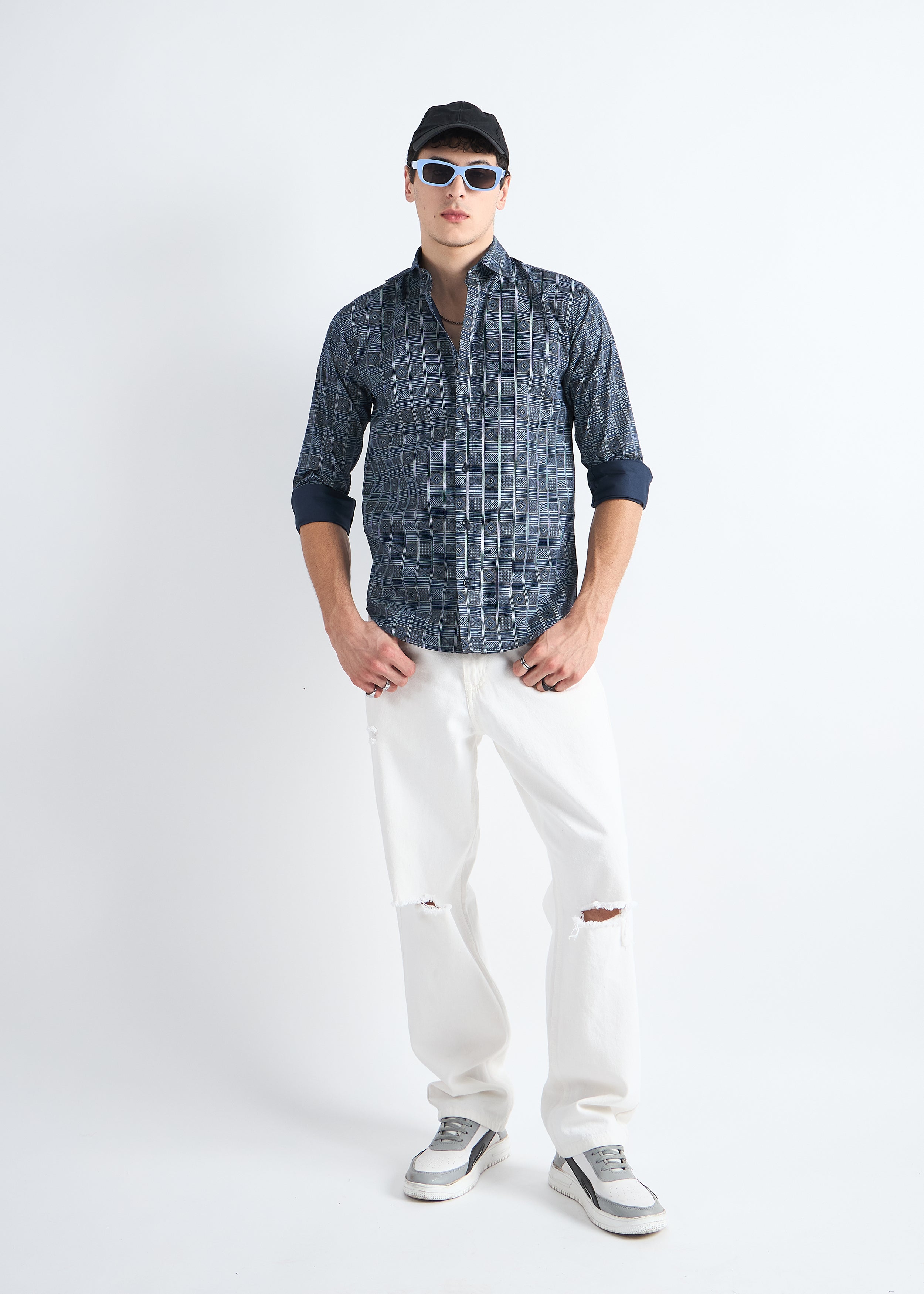 Navy  Premium Printed Cotton Shirt