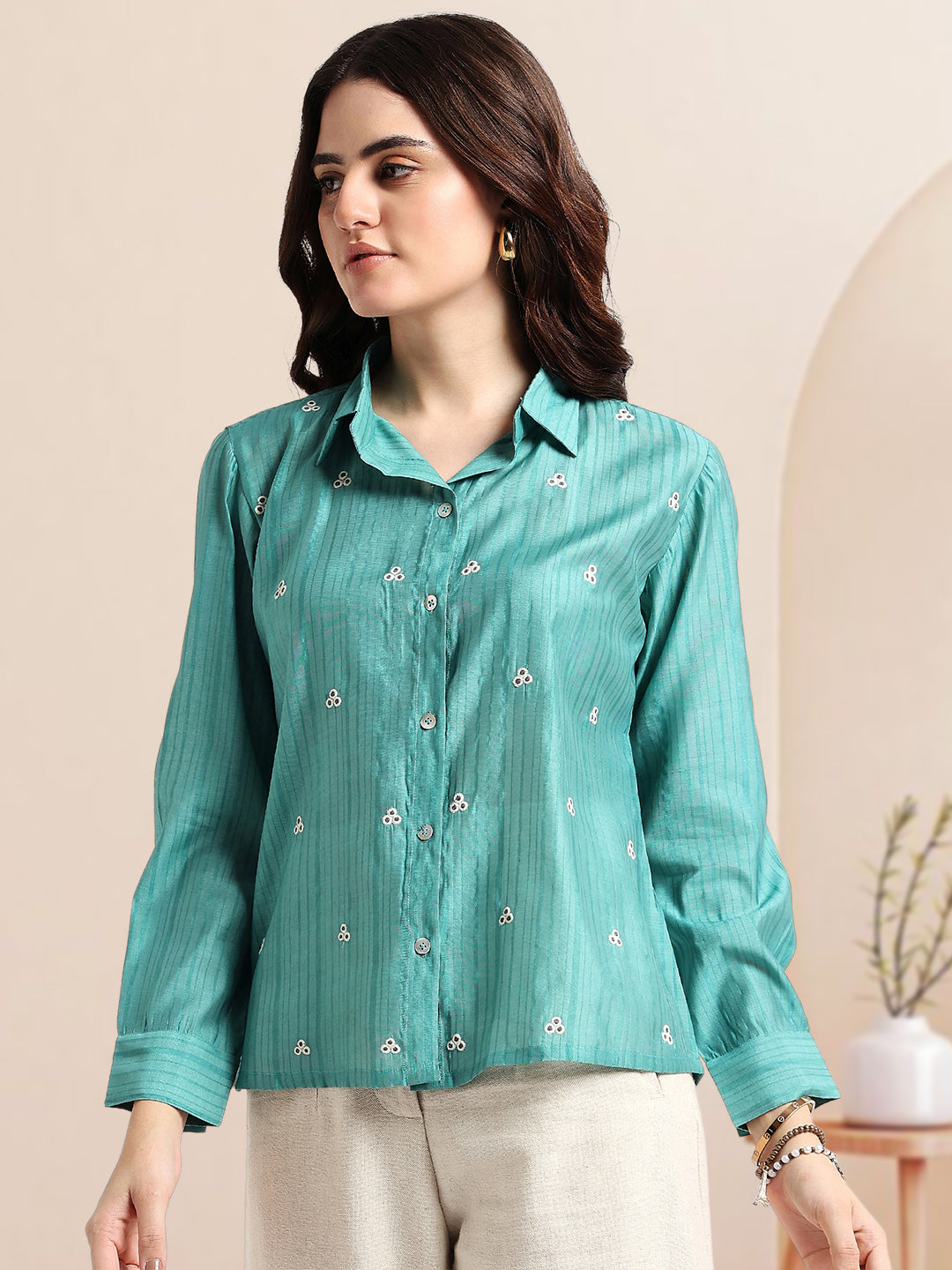 Turquoise Embroidered Shirt