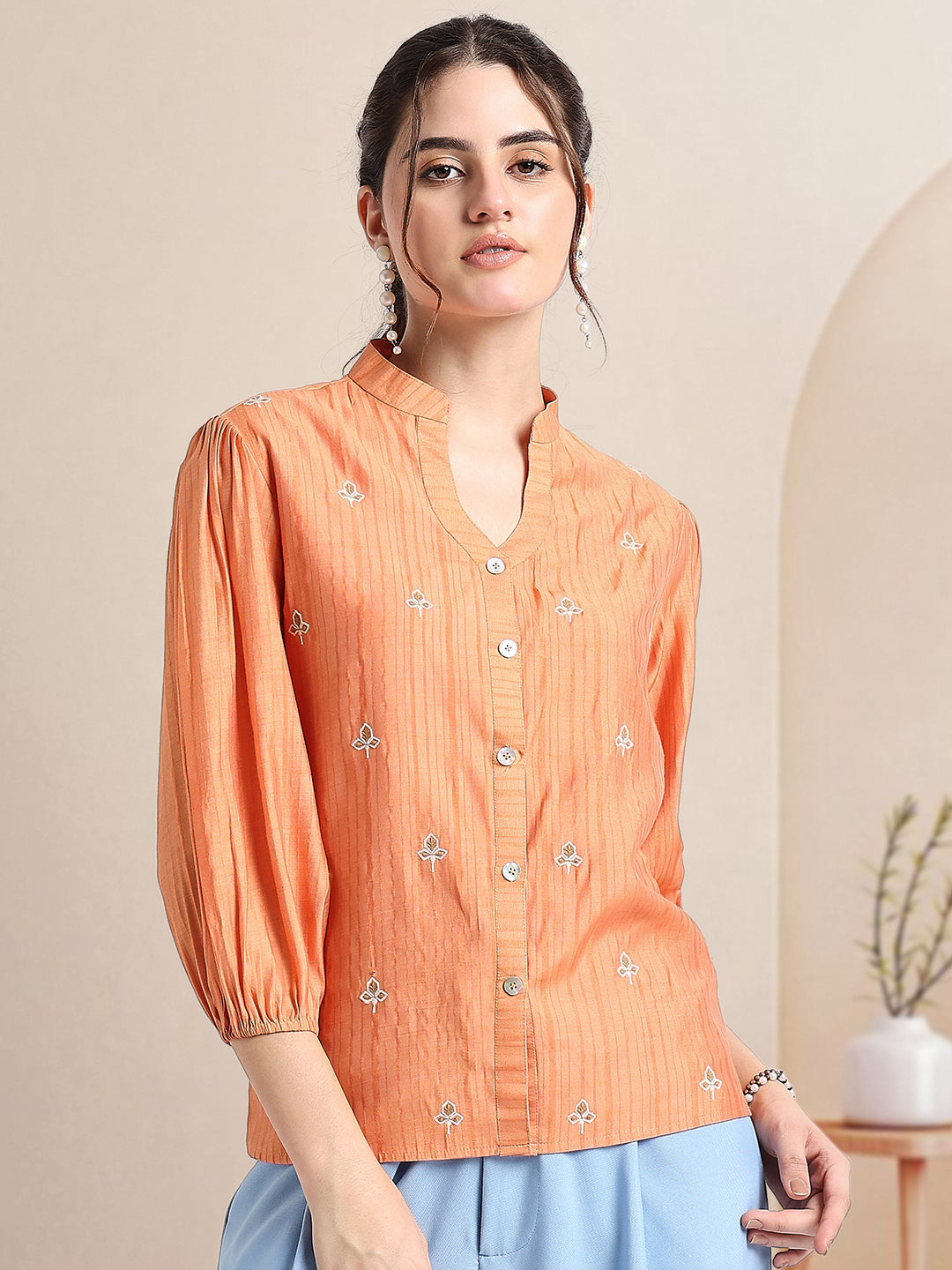 Orange Embroidered Shirt