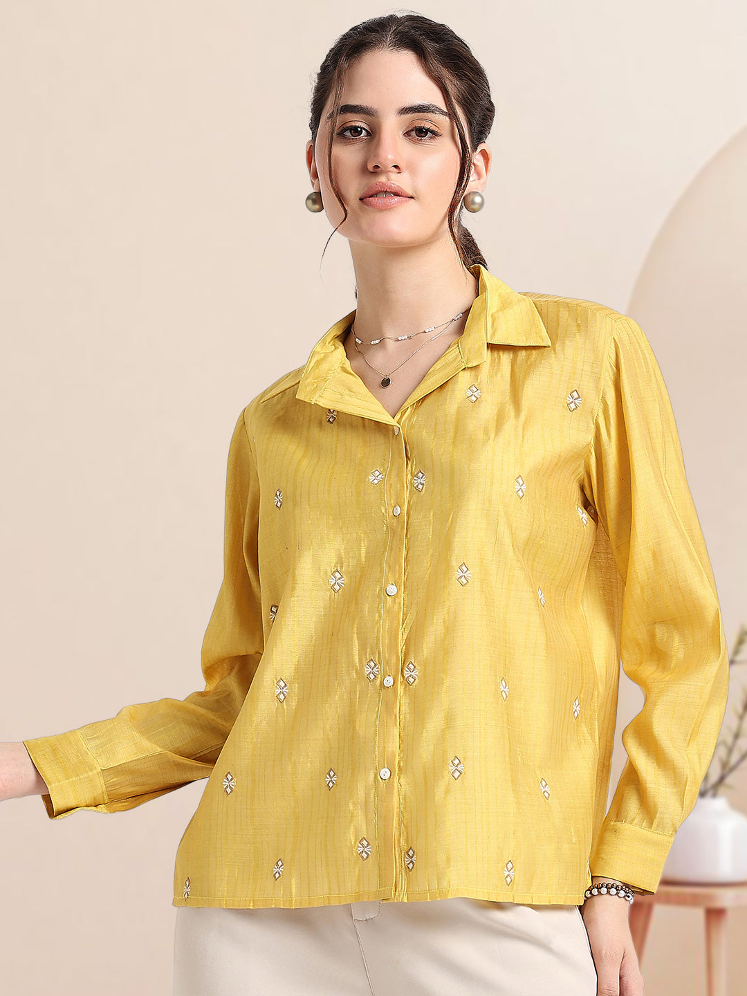 Yellow Embroidered Shirt