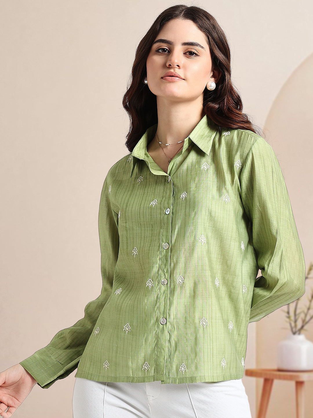 Green Embroidered Shirt