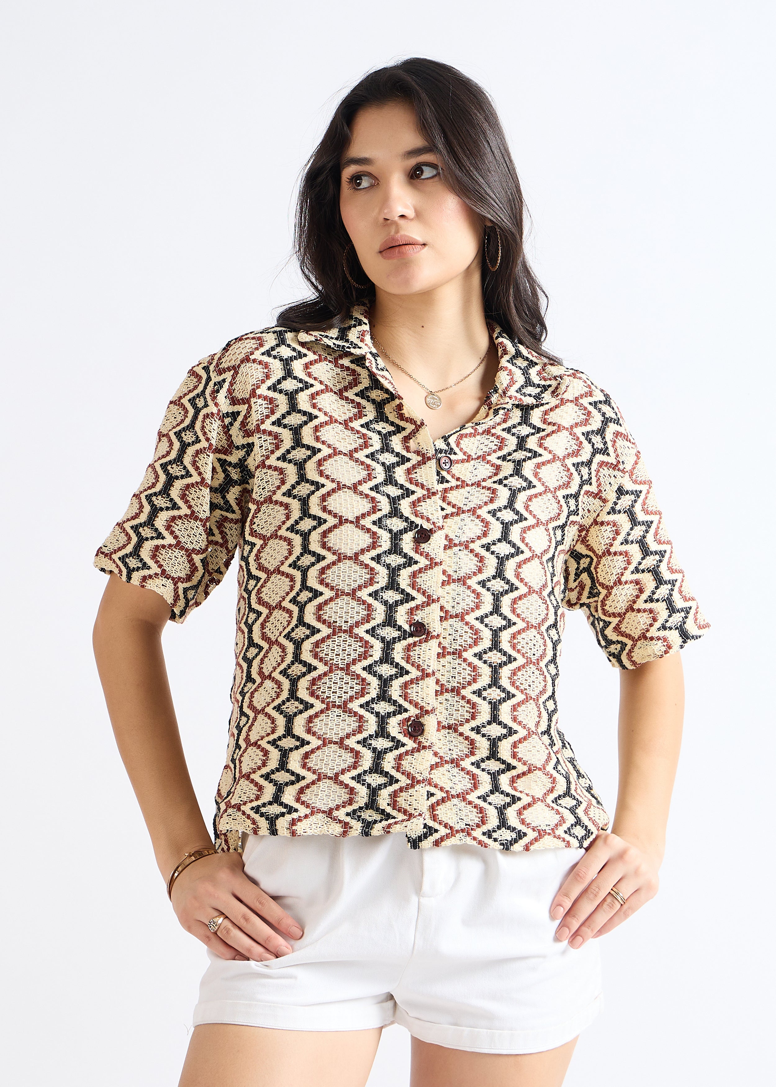 Multicolor Crochet Cuban Shirt