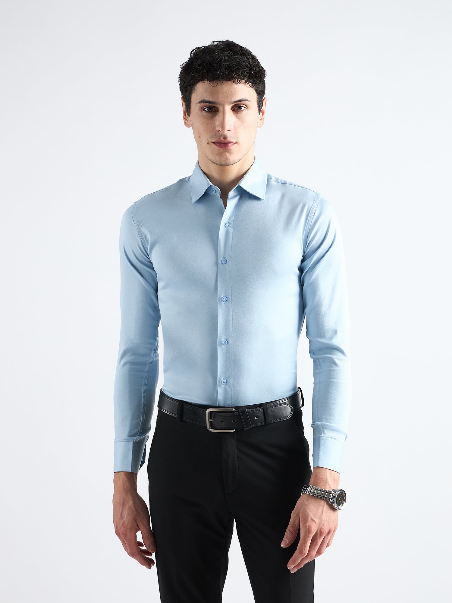 Sky blue Plain Twill Stretchable Shirt