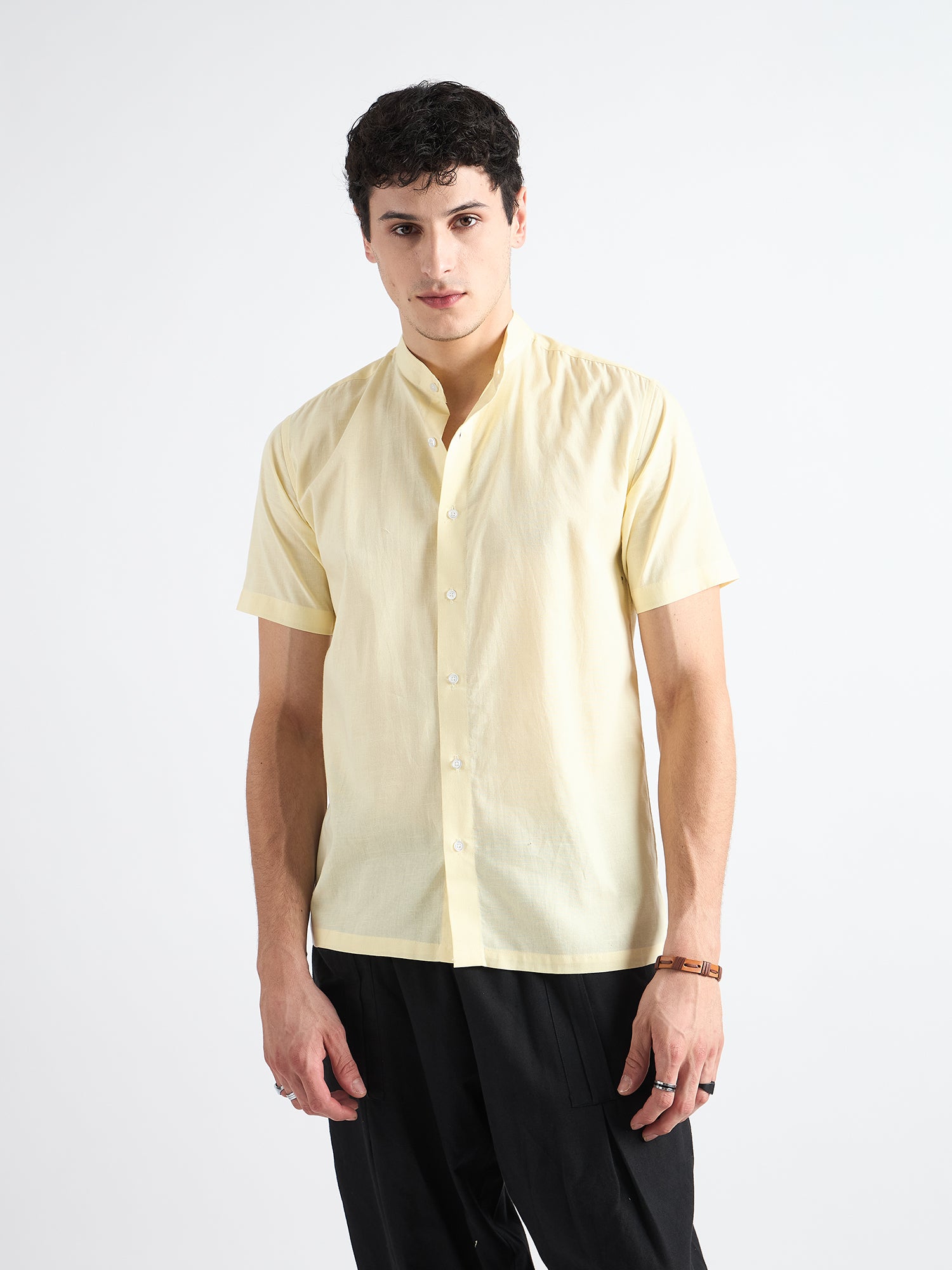 Citrine yellow  Mandarin Collar Linen Shirt