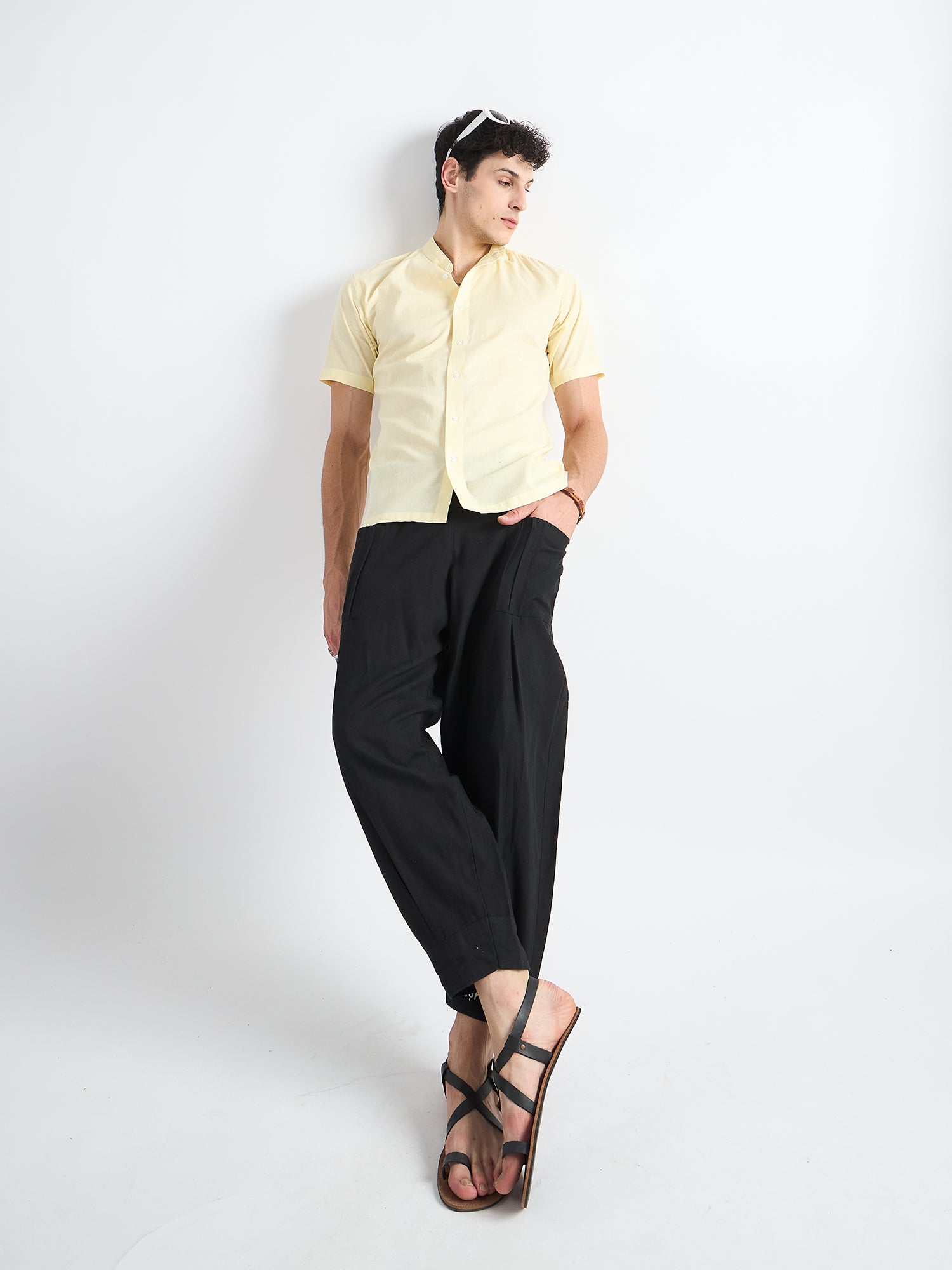 Citrine yellow  Mandarin Collar Linen Shirt