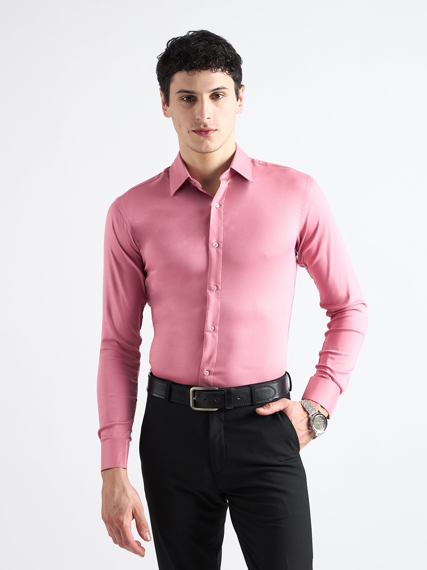 Pink  Twill Stretch Cotton Shirt