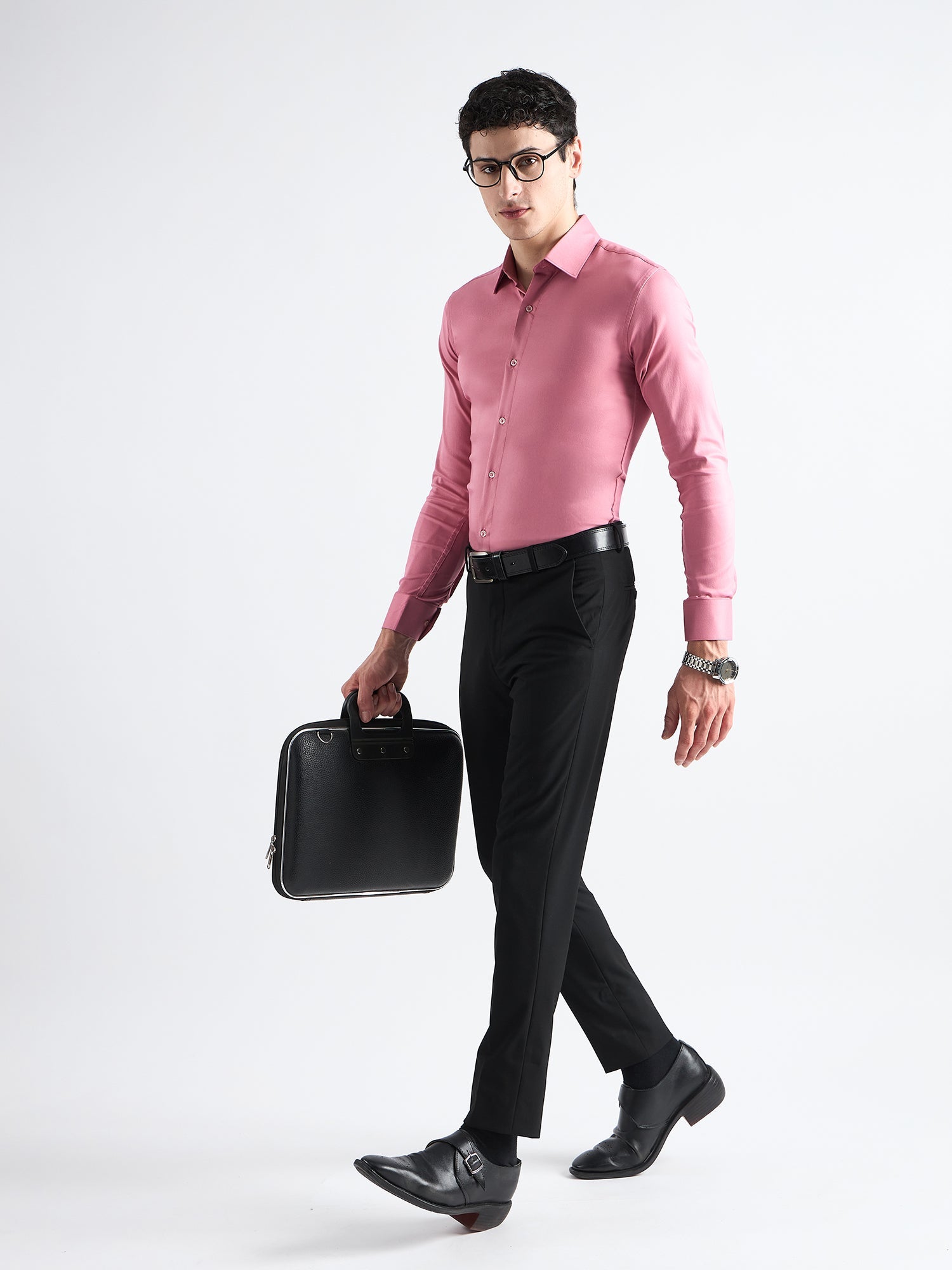 Pink  Twill Stretch Cotton Shirt