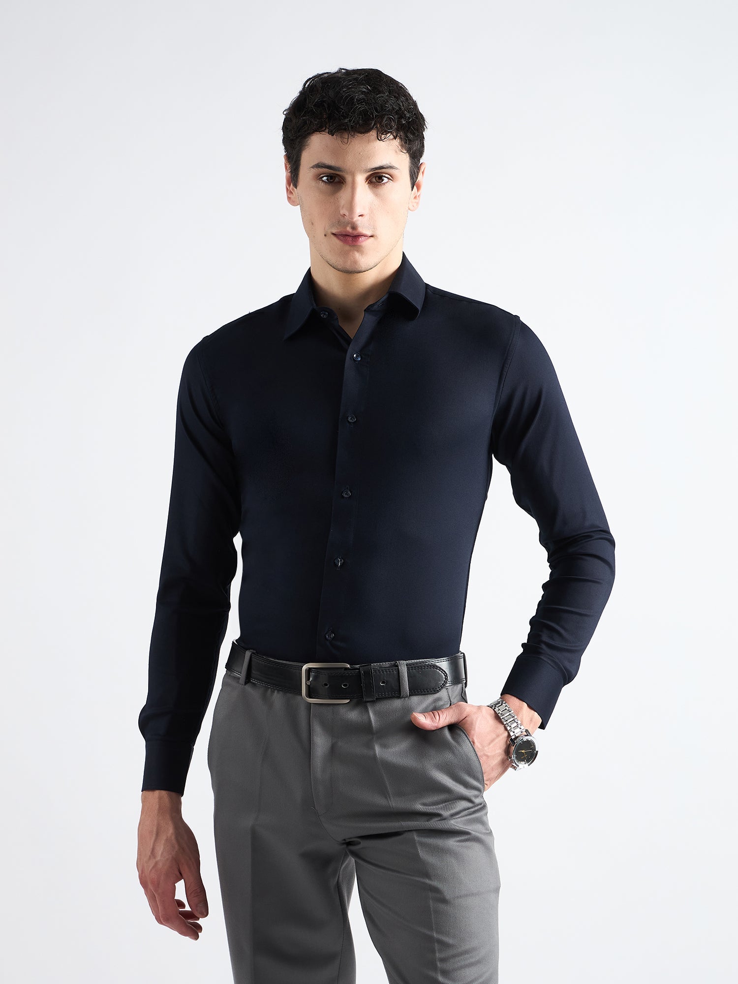 Midnight Blue  Twill Stretch Cotton Shirt