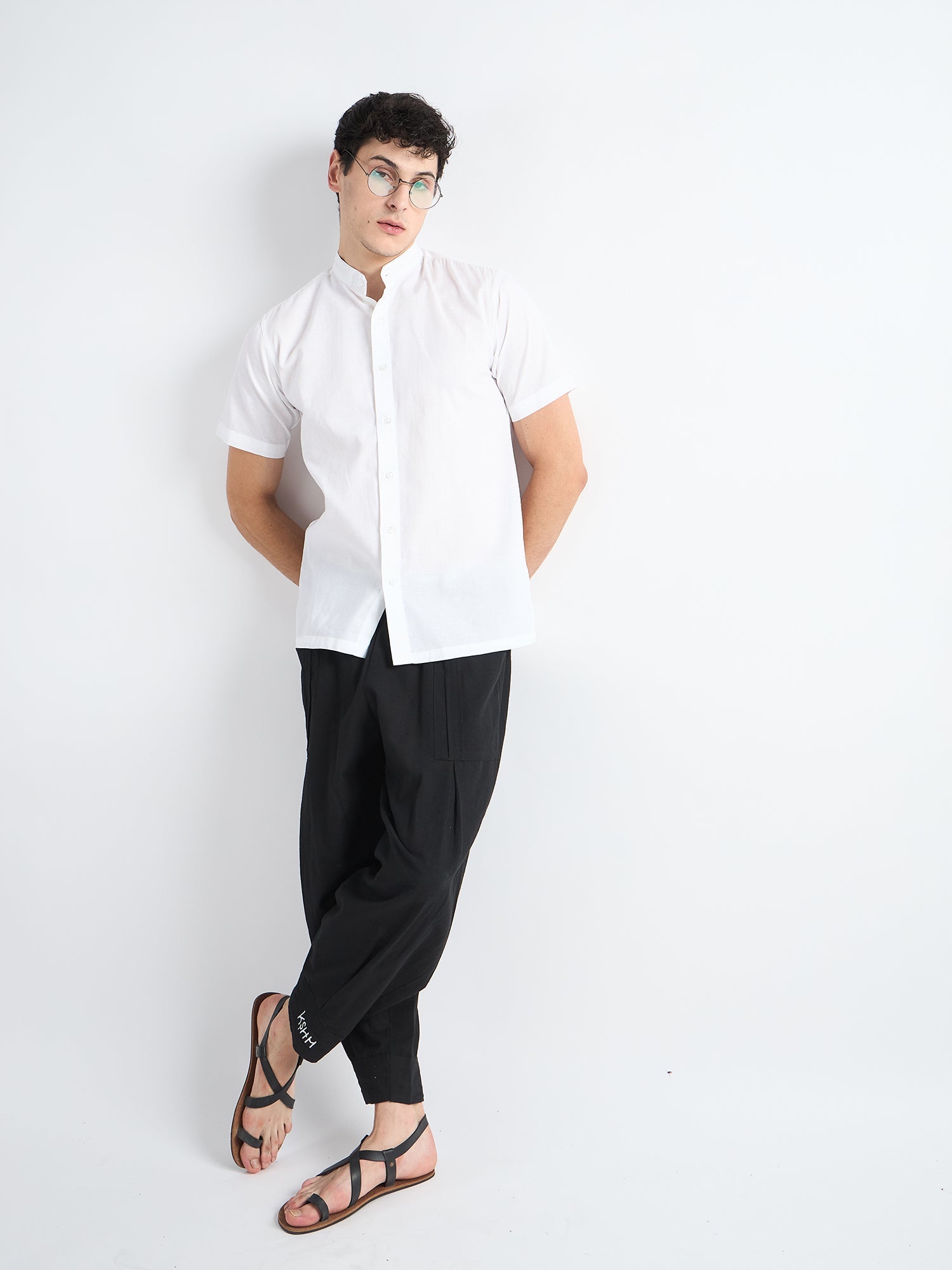 Pearl white  Mandarin Collar Linen Shirt