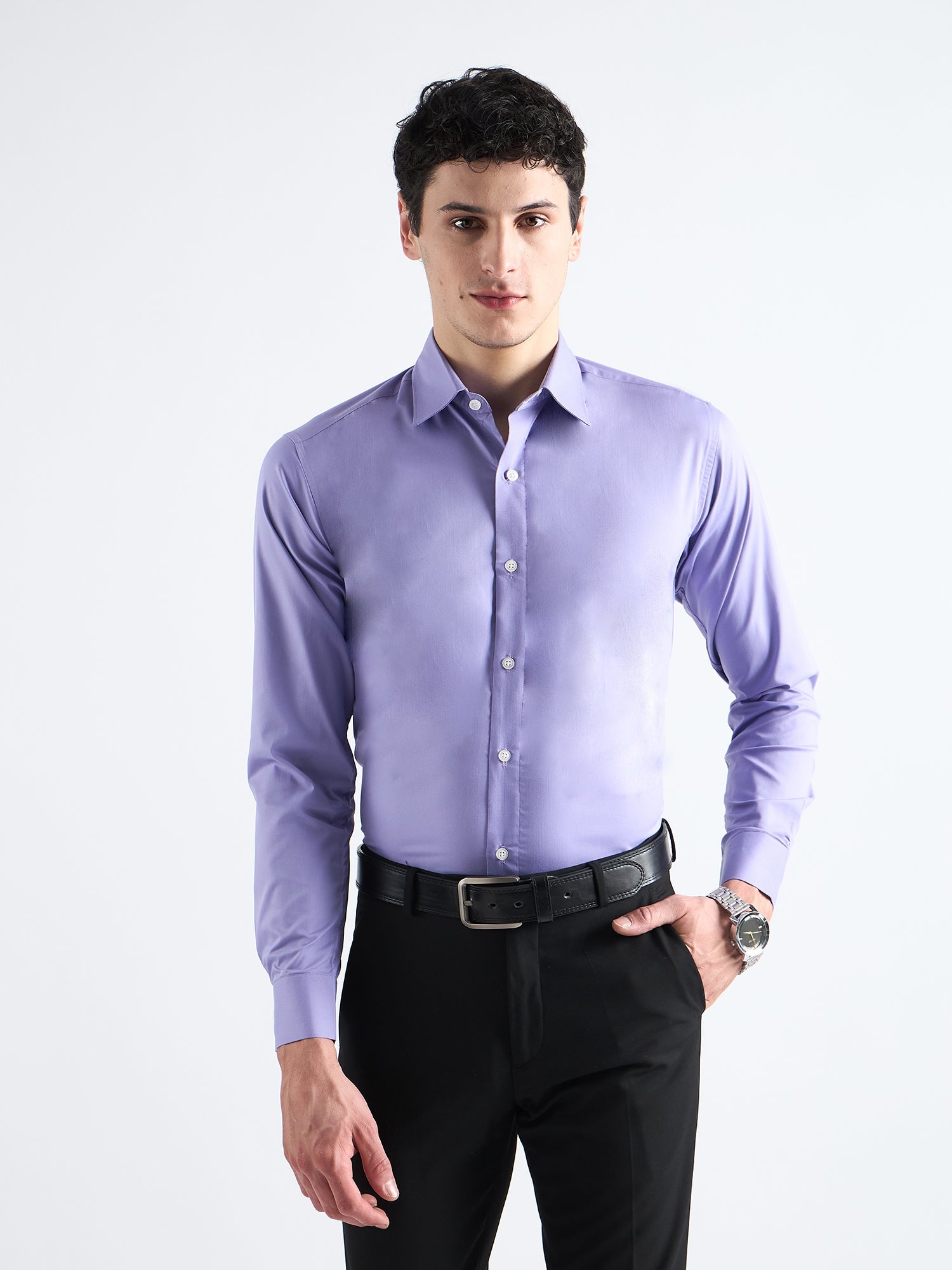 lavender Plain Stretch Cotton Shirt