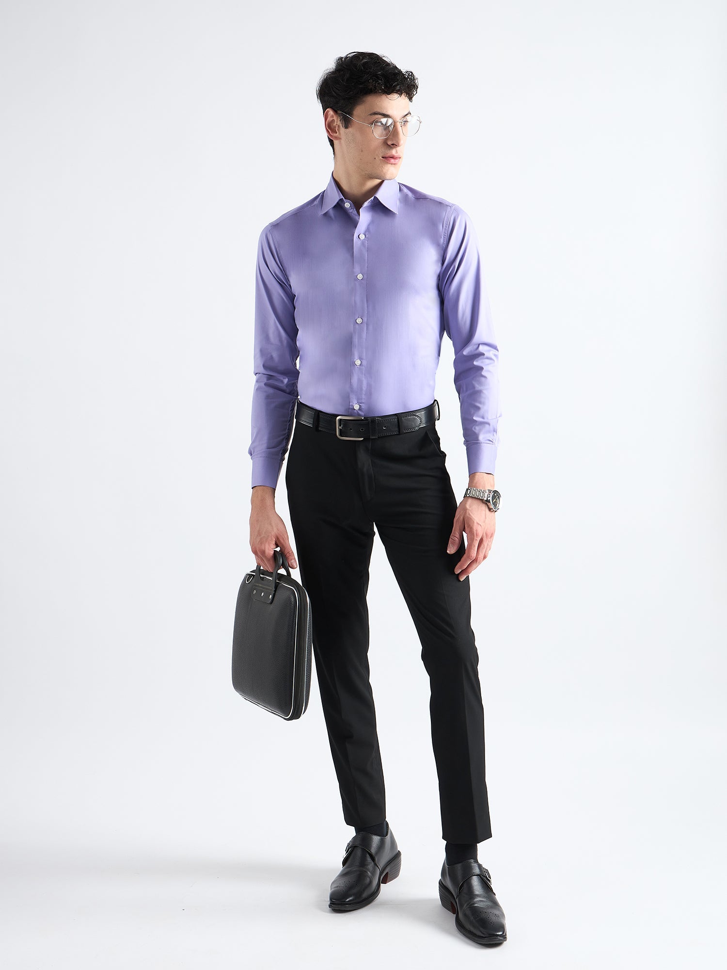 lavender Plain Stretch Cotton Shirt