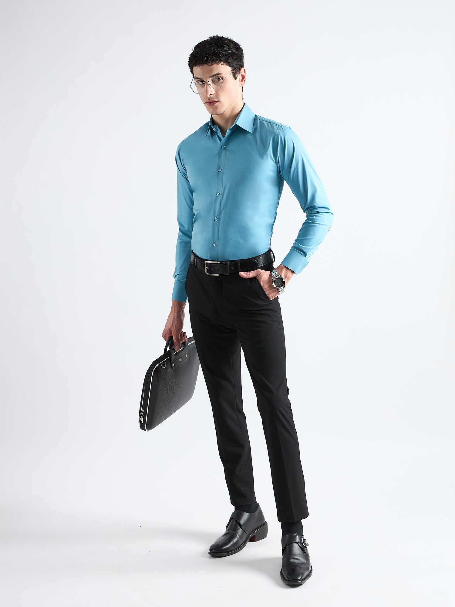 Fountain Blue Plain Stretch Cotton Shirt